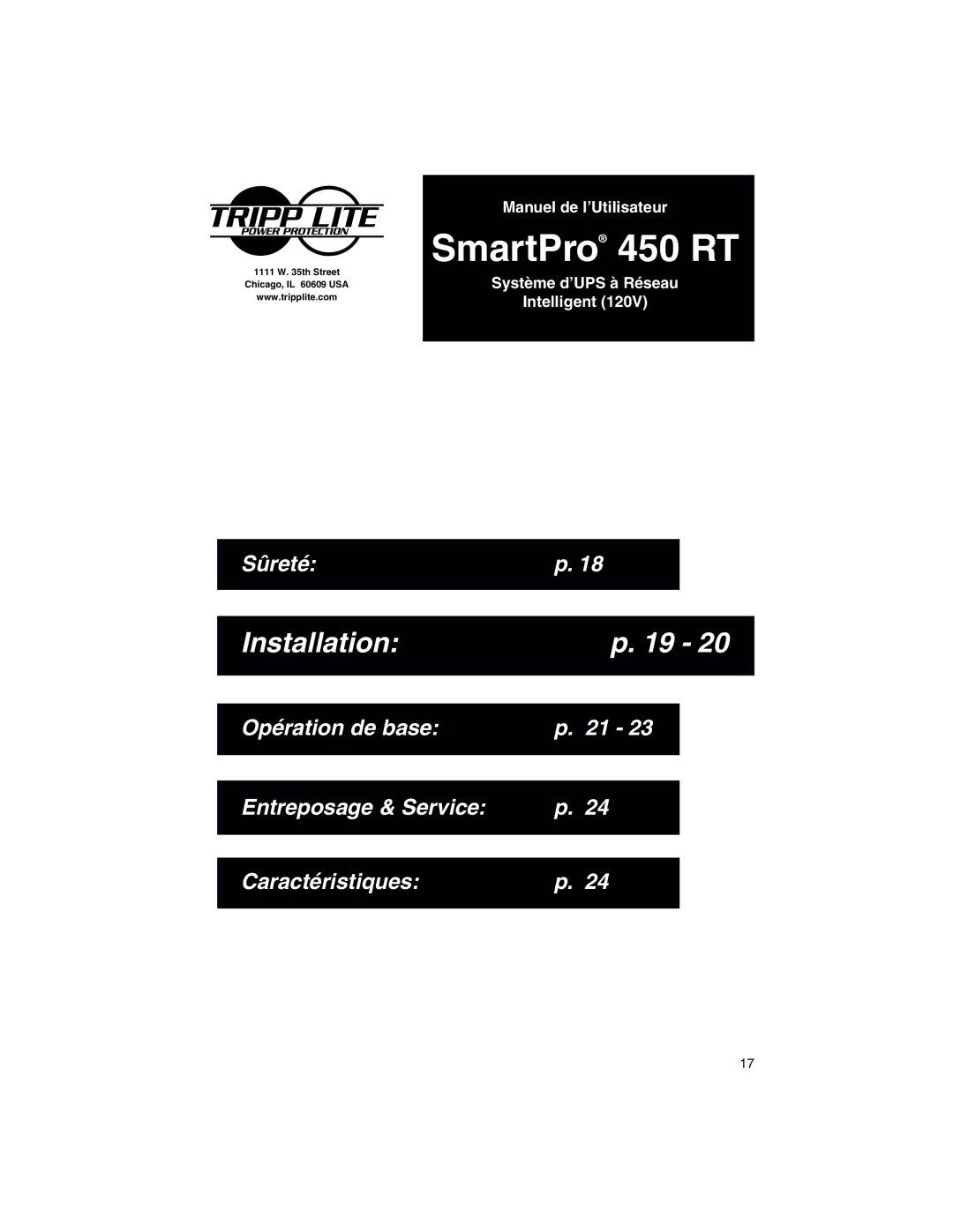 Tripp Lite 450 RT specifications Sûreté 