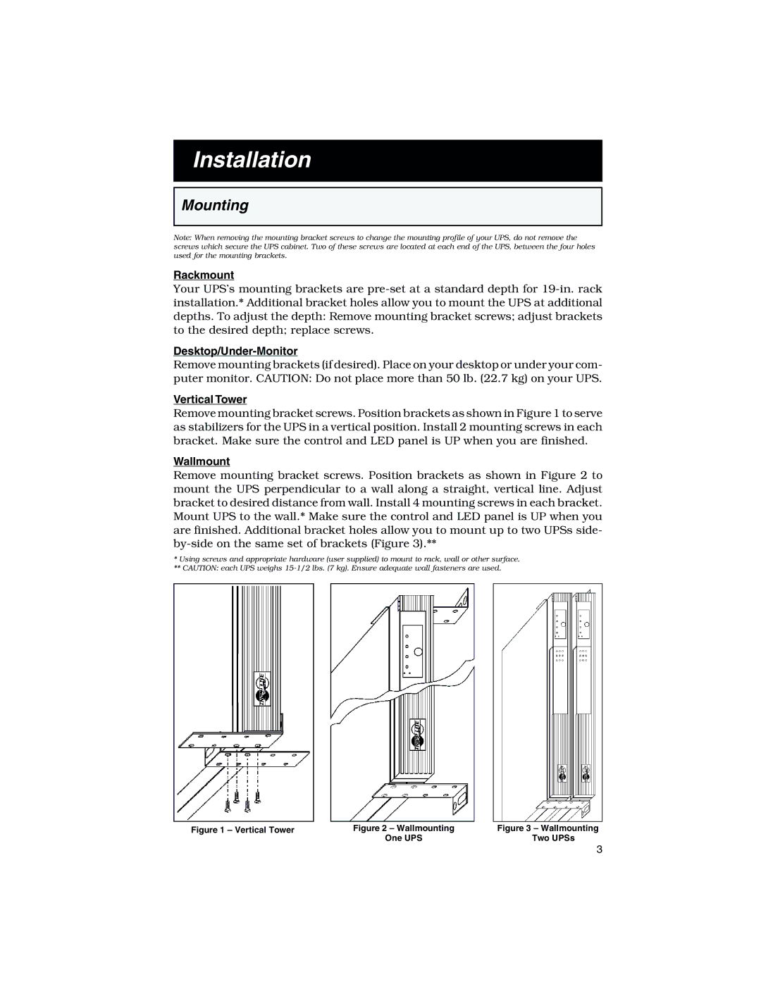 Tripp Lite 450 RT specifications Installation, Mounting 