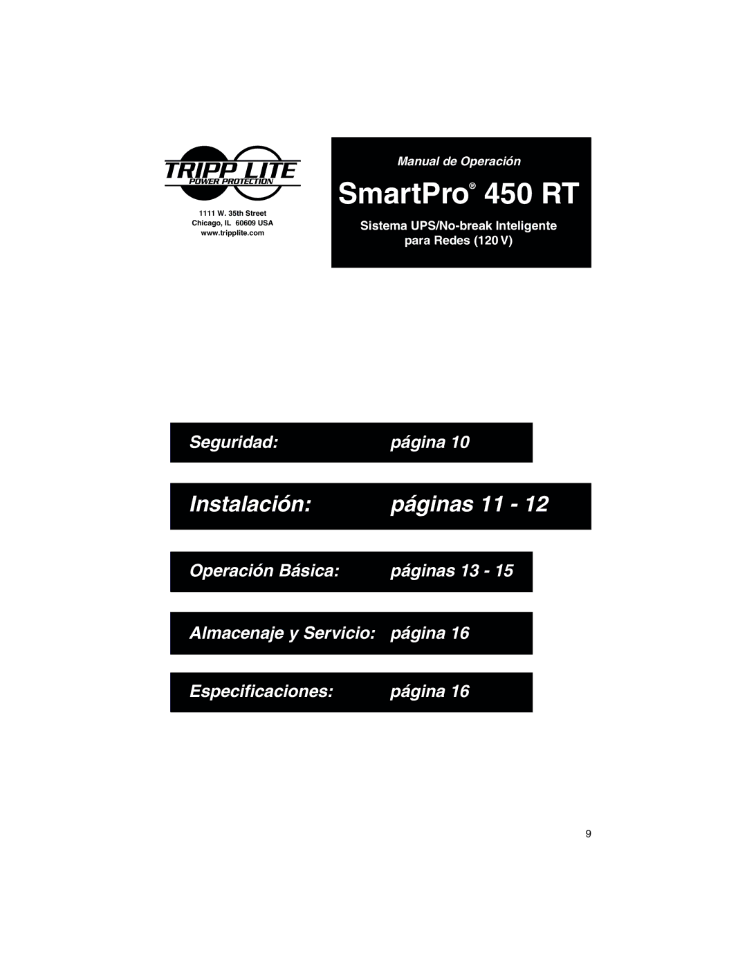 Tripp Lite 450 RT specifications Instalación Páginas 11 