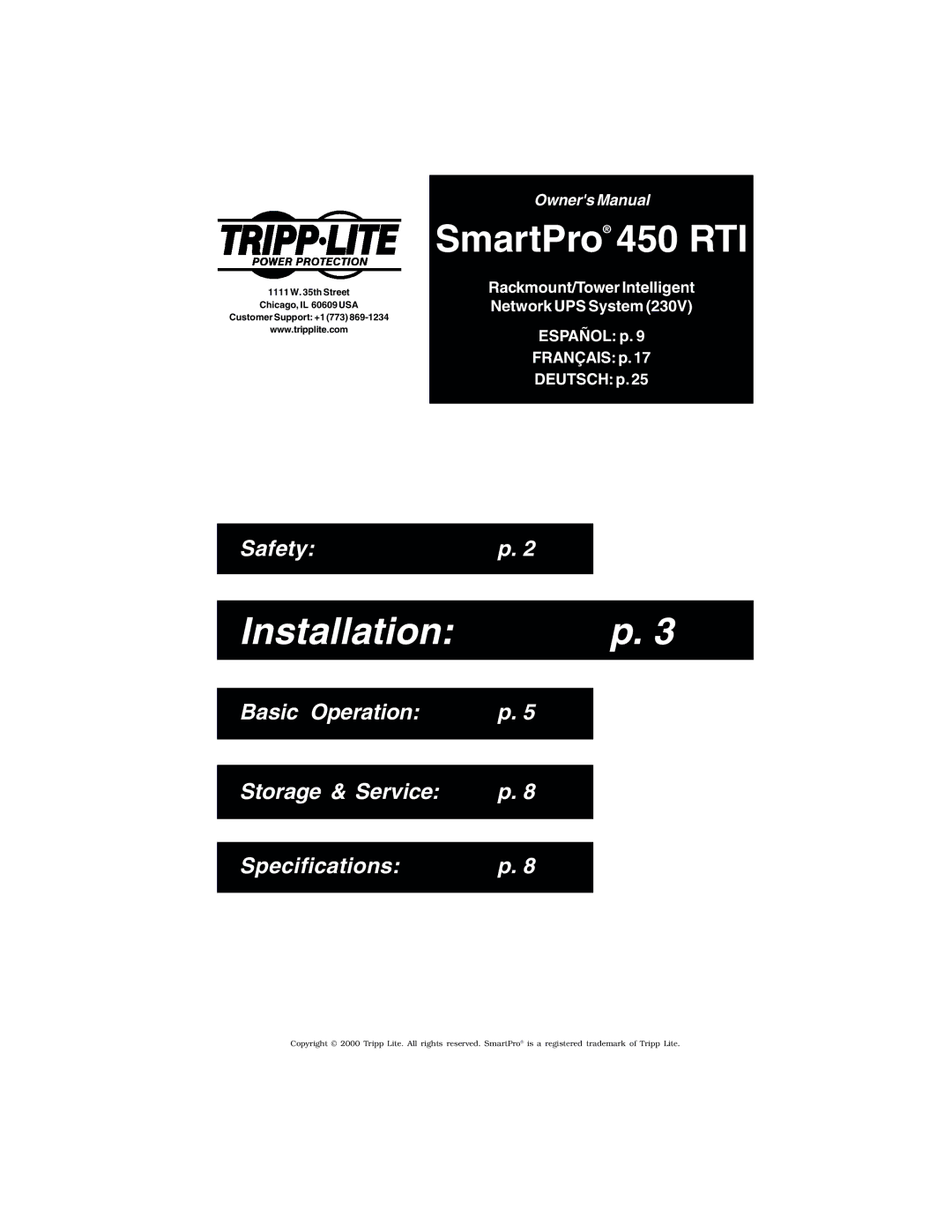 Tripp Lite 450 RTI specifications Installation 