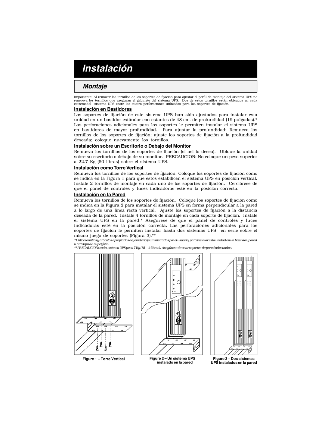 Tripp Lite 450 RTI specifications Instalación, Montaje 