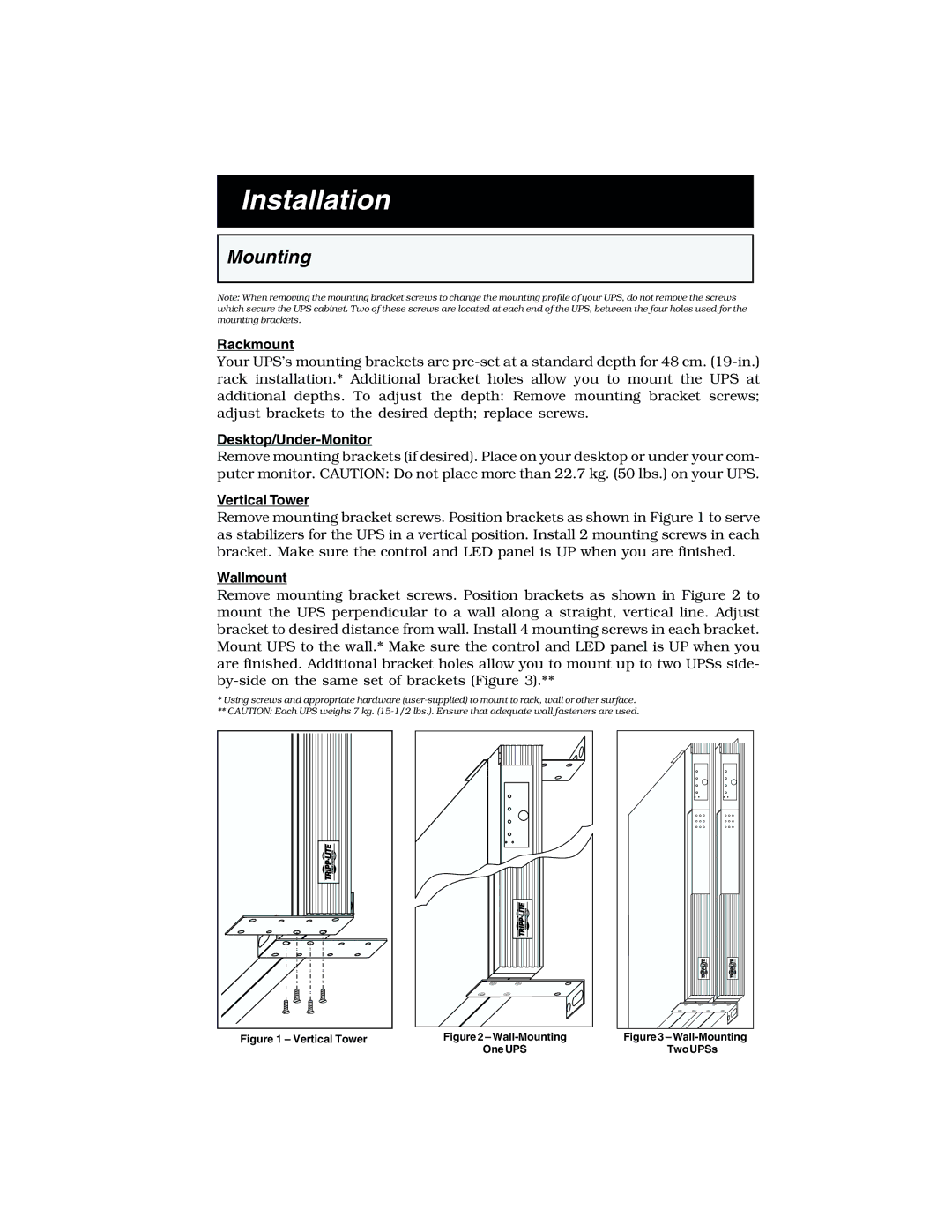 Tripp Lite 450 RTI specifications Installation, Mounting 