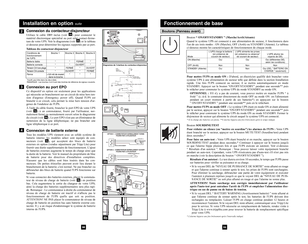 Tripp Lite 5000 VA owner manual Installation en option suite, Connexion du contacteur-disjoncteur, Connexion au port EPO 