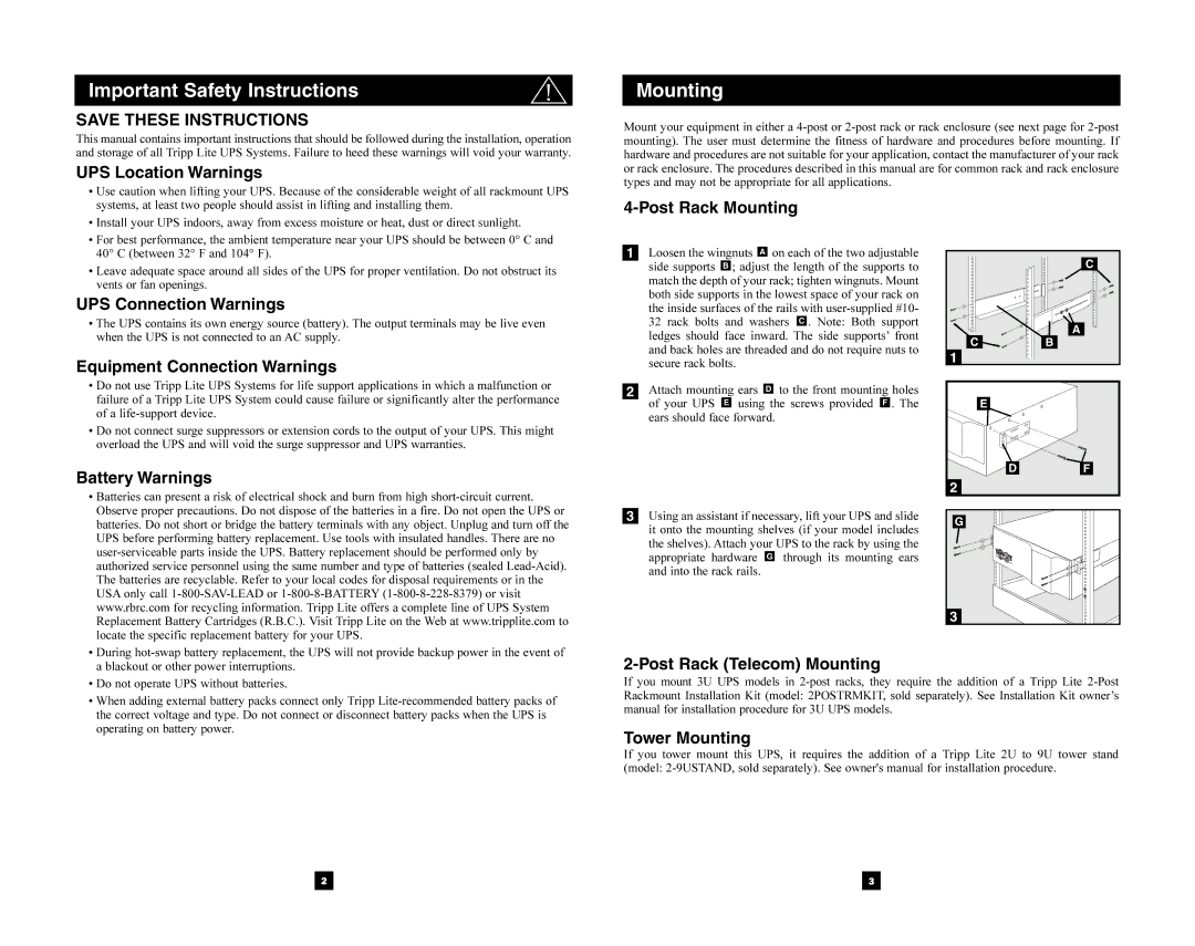 Tripp Lite 5000 VA owner manual Important Safety Instructions 