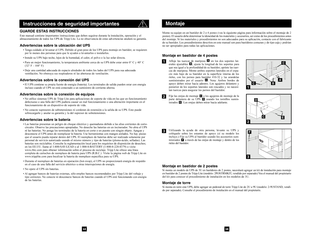 Tripp Lite 5000 VA owner manual Instrucciones de seguridad importantes, Guarde Estas Instrucciones 