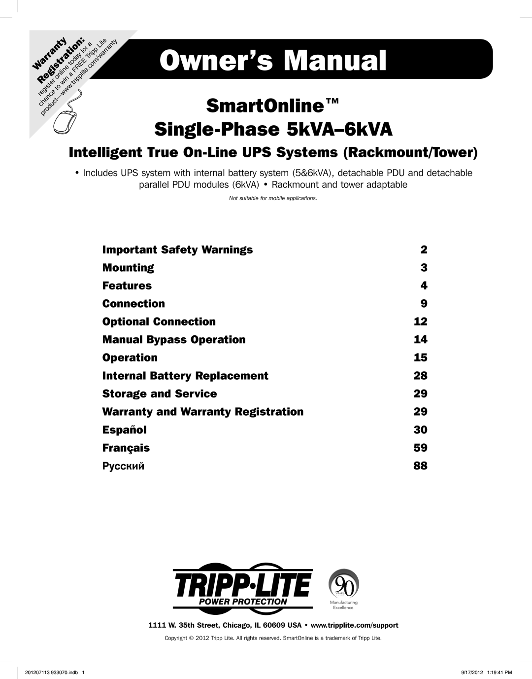 Tripp Lite 5KVA-6KVA owner manual SmartOnline Single-Phase 5kVA-6kVA 