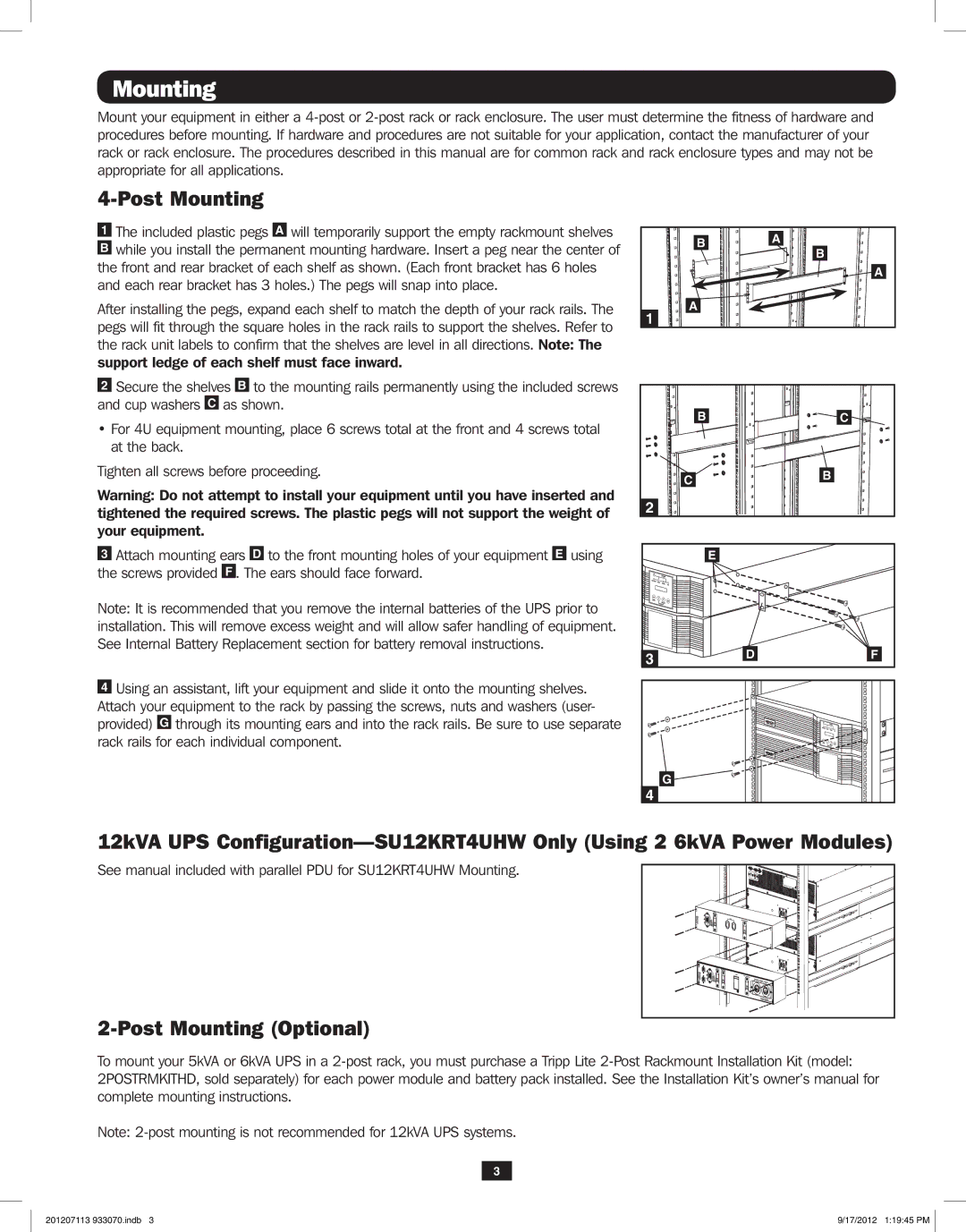 Tripp Lite 5KVA-6KVA owner manual Post Mounting Optional 