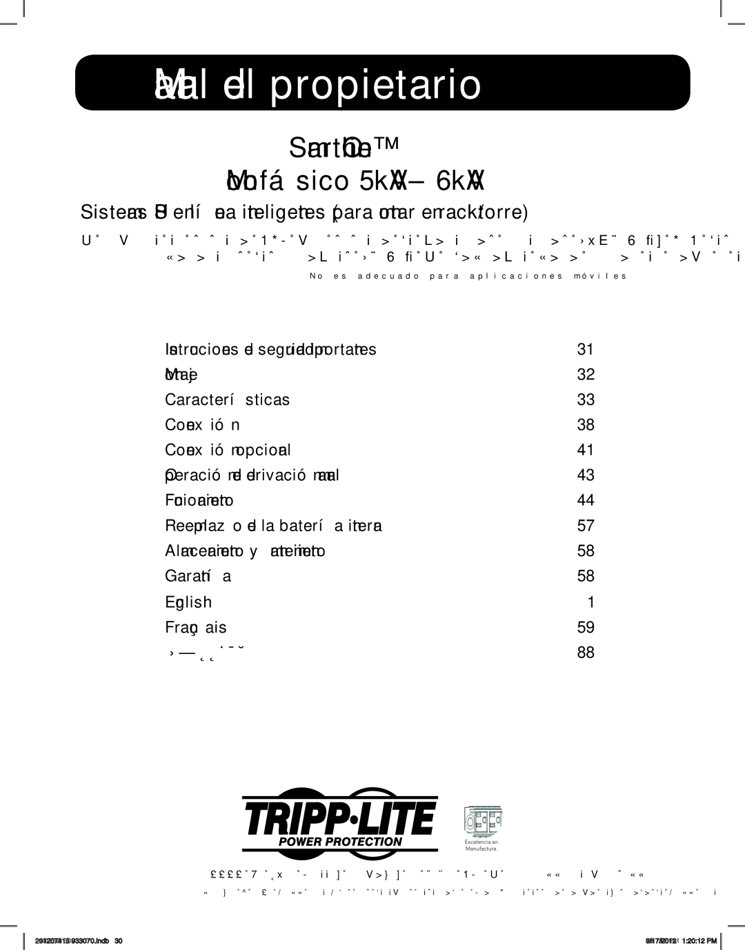 Tripp Lite 5KVA-6KVA owner manual Manual del propietario 