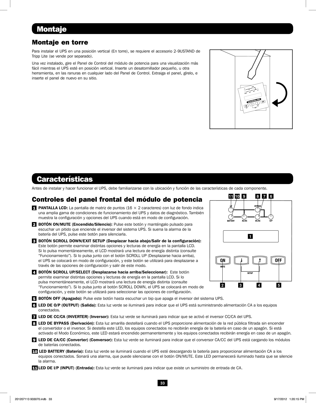 Tripp Lite 5KVA-6KVA owner manual Características, Montaje en torre 