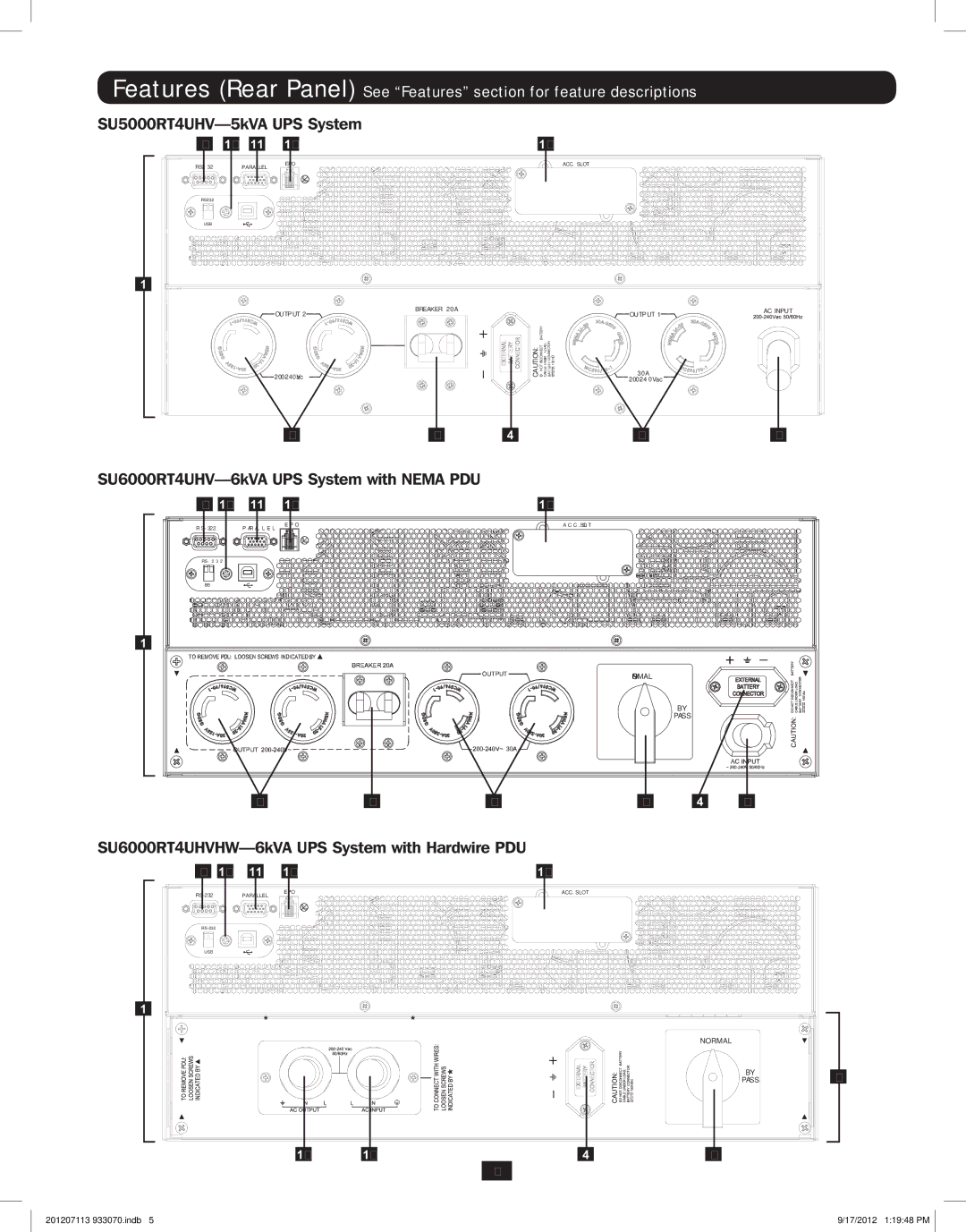 Tripp Lite 5KVA-6KVA owner manual SU5000RT4UHV-5kVA UPS System 