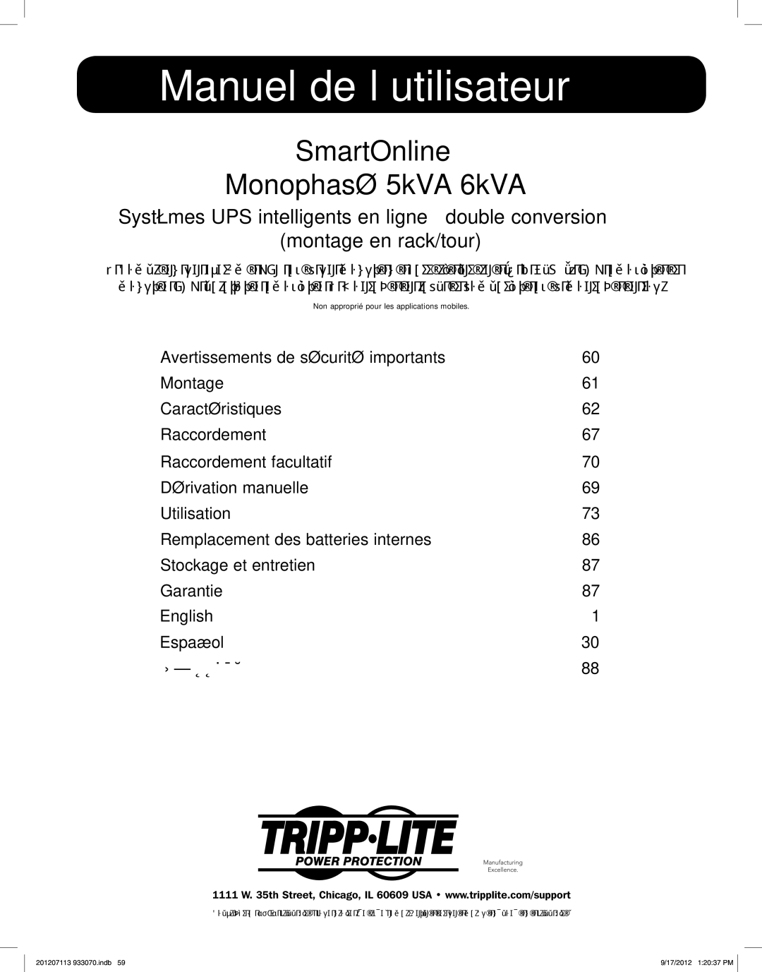 Tripp Lite 5KVA-6KVA owner manual Manuel de l’utilisateur 