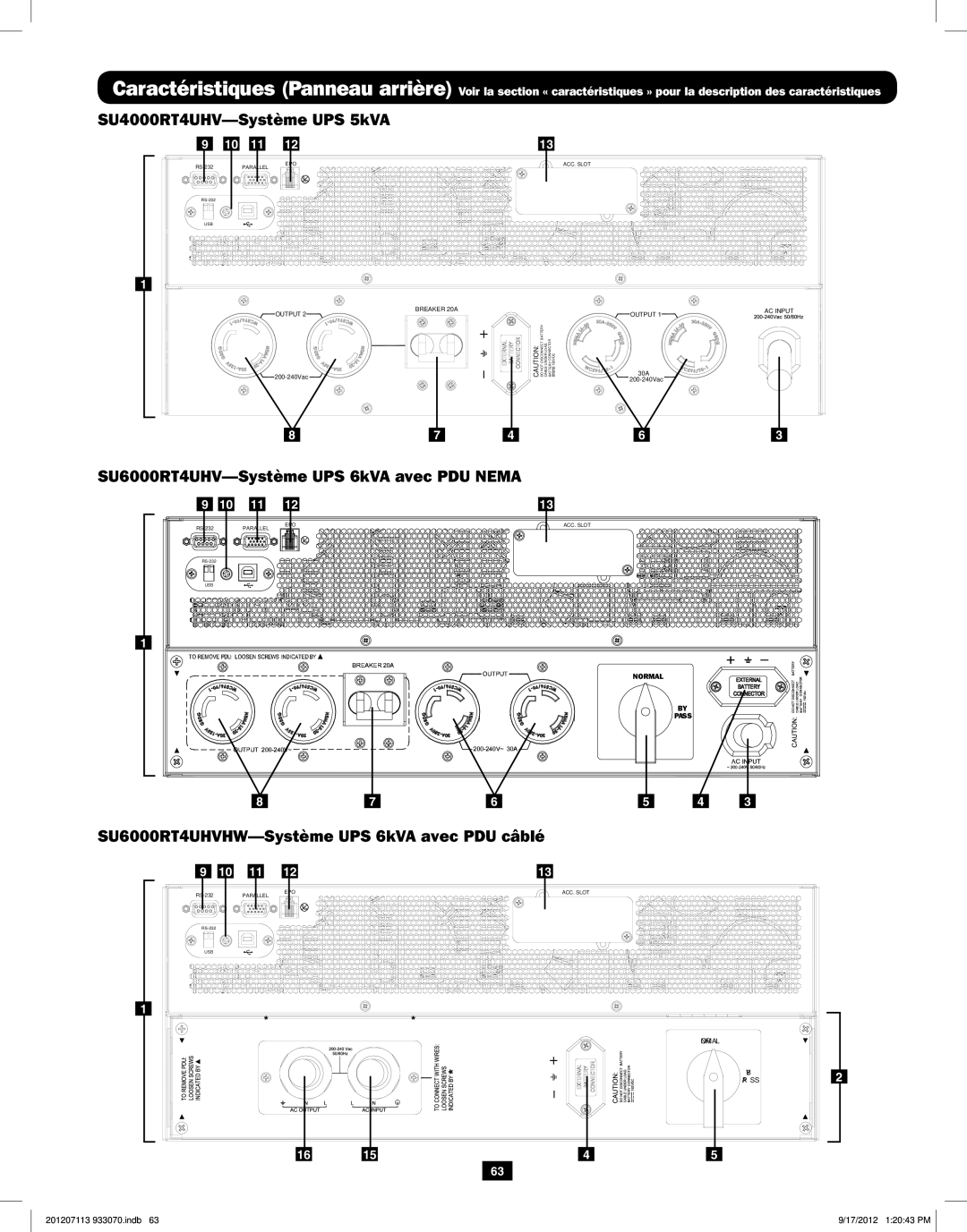 Tripp Lite 5KVA-6KVA owner manual SU4000RT4UHV-Système UPS 5kVA, SU6000RT4UHV-Système UPS 6kVA avec PDU Nema 