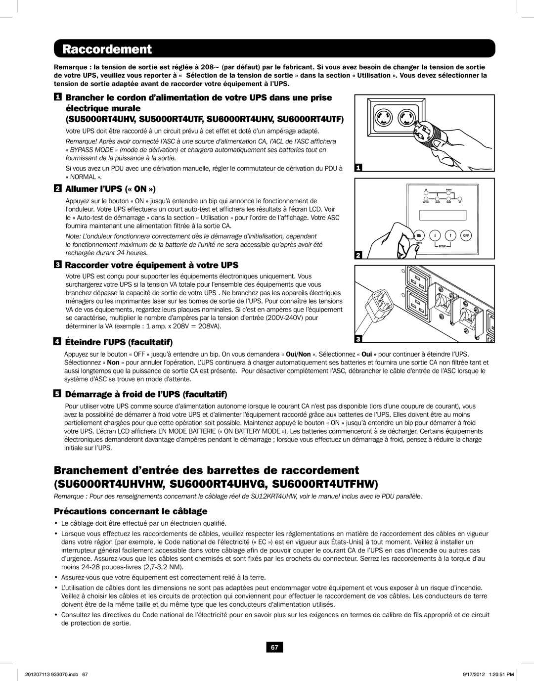 Tripp Lite 5KVA-6KVA owner manual Raccordement 