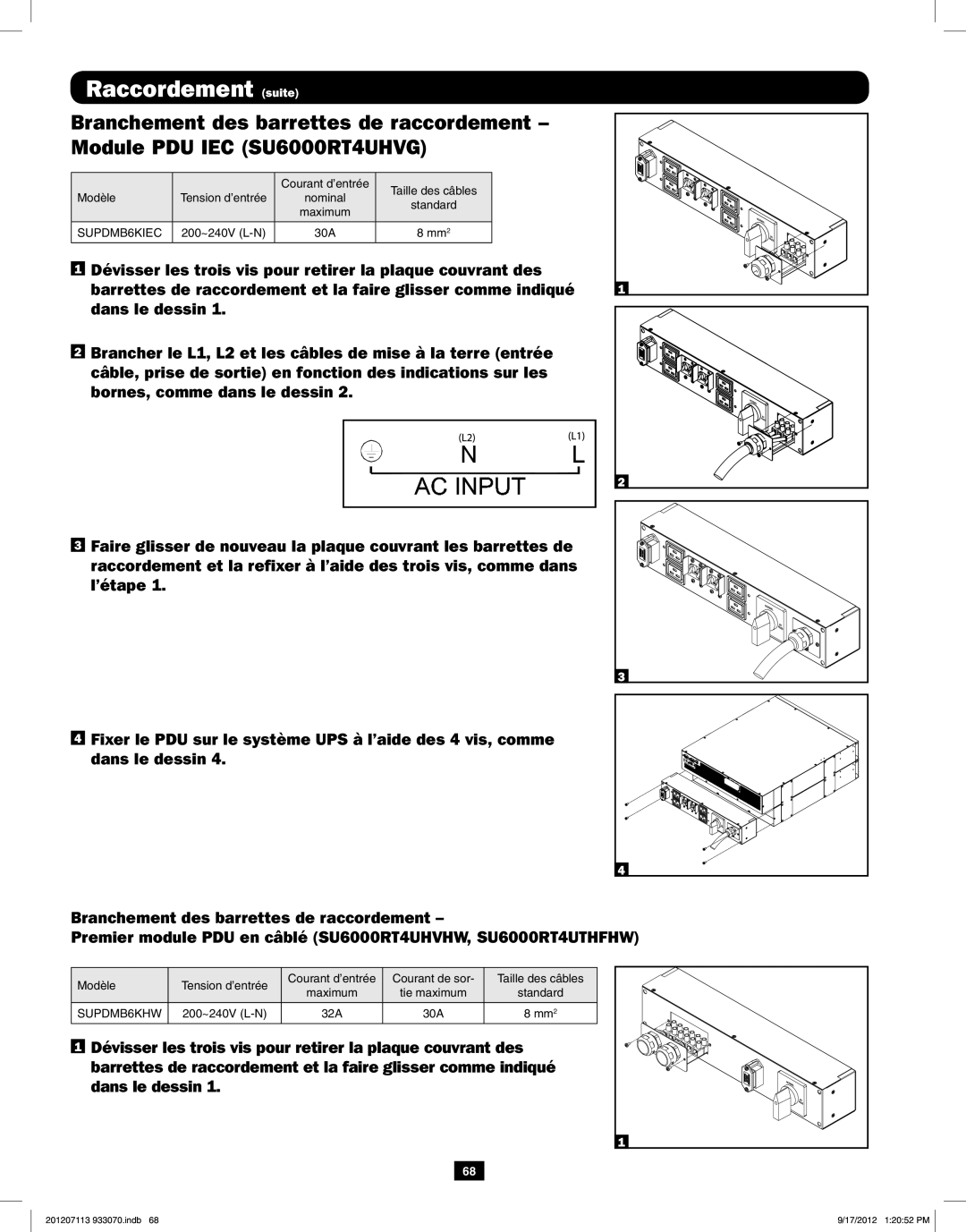 Tripp Lite 5KVA-6KVA owner manual Raccordement suite 