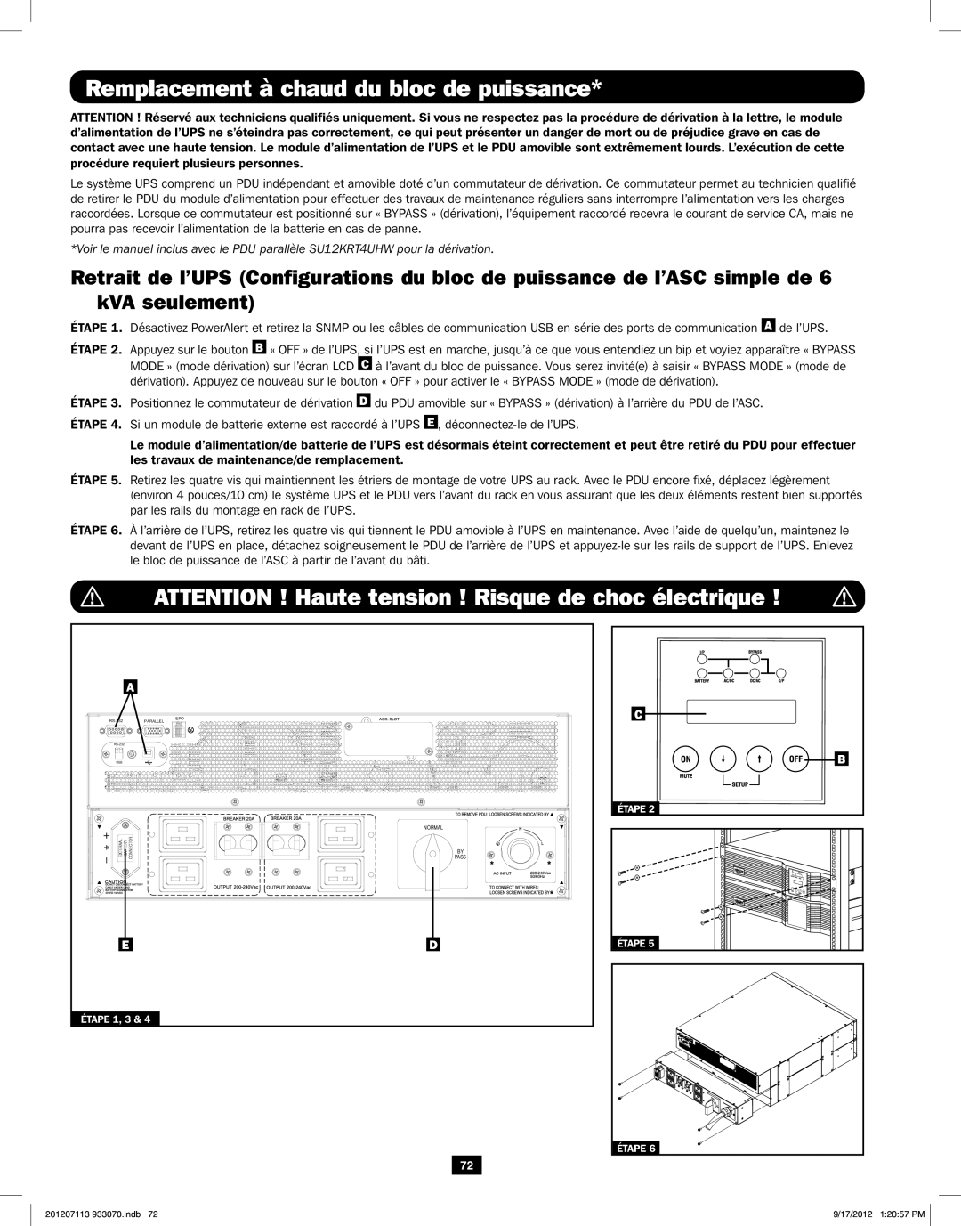 Tripp Lite 5KVA-6KVA owner manual Remplacement à chaud du bloc de puissance 