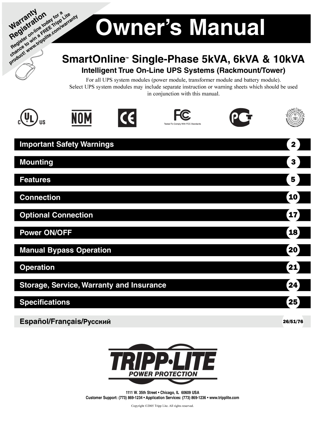 Tripp Lite 6kVA, 5kVA owner manual Warranty, Registration 