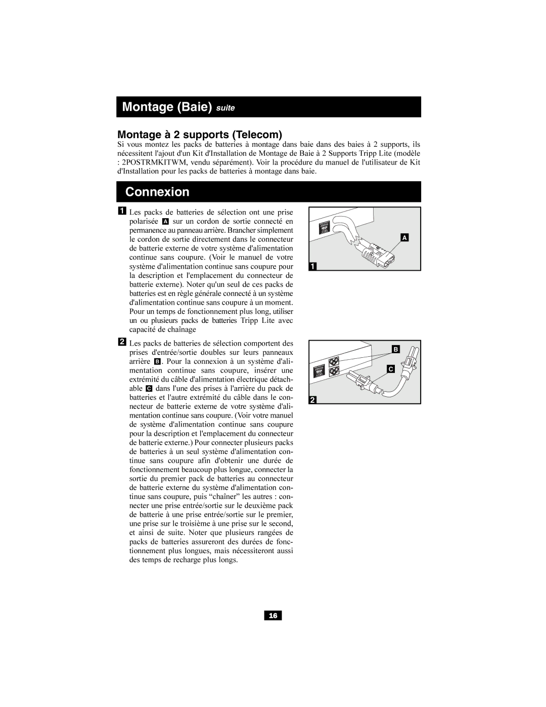 Tripp Lite 5kVA, 6kVA owner manual Montage Baie suite, Montage à 2 supports Telecom 