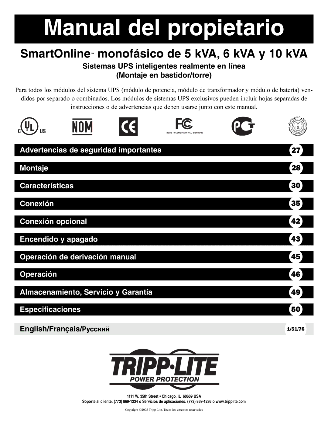 Tripp Lite 5kVA, 6kVA owner manual Manual del propietario 