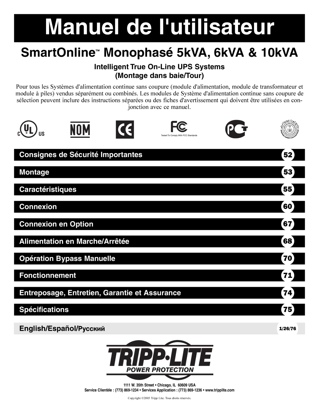 Tripp Lite 6kVA, 5kVA owner manual Manuel de lutilisateur 