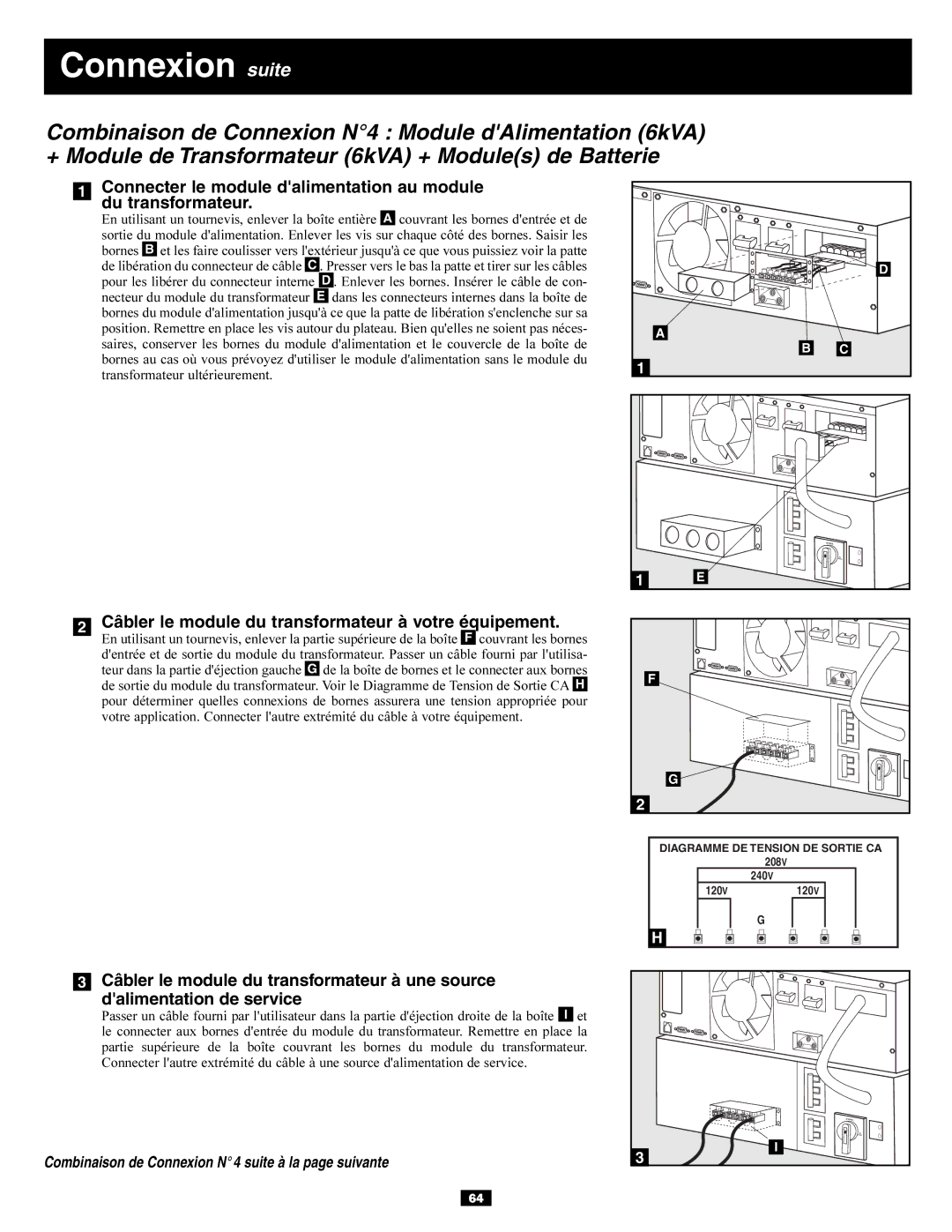 Tripp Lite 5kVA, 6kVA owner manual Câbler le module du transformateur à votre équipement 