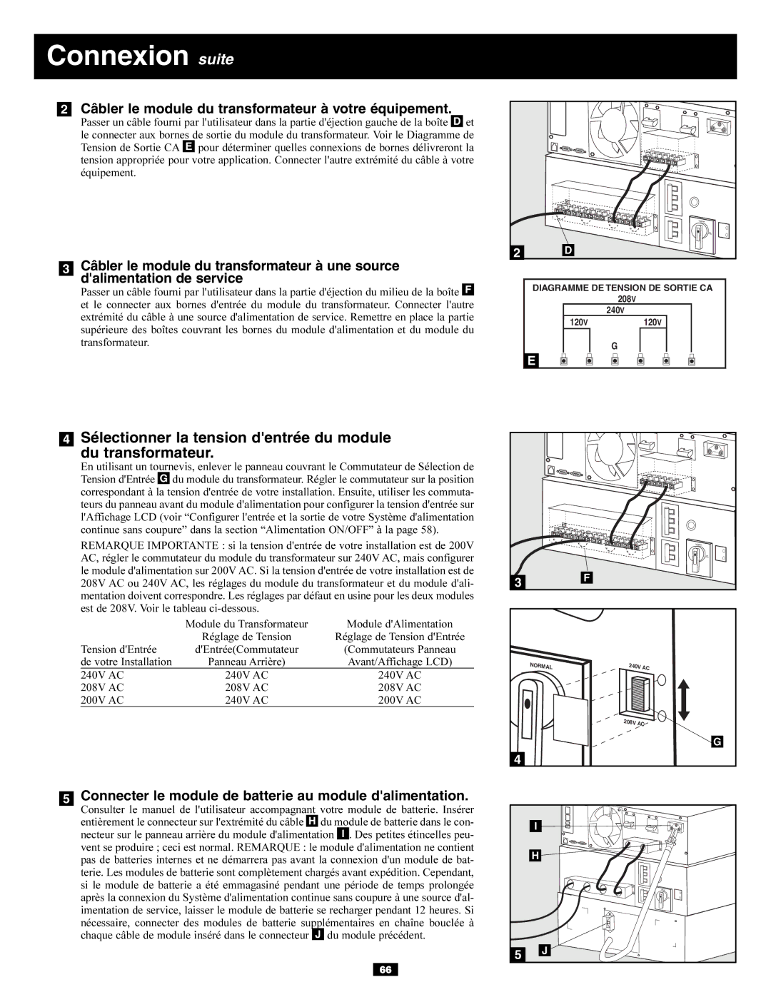 Tripp Lite 5kVA, 6kVA owner manual Sélectionner la tension dentrée du module Du transformateur 