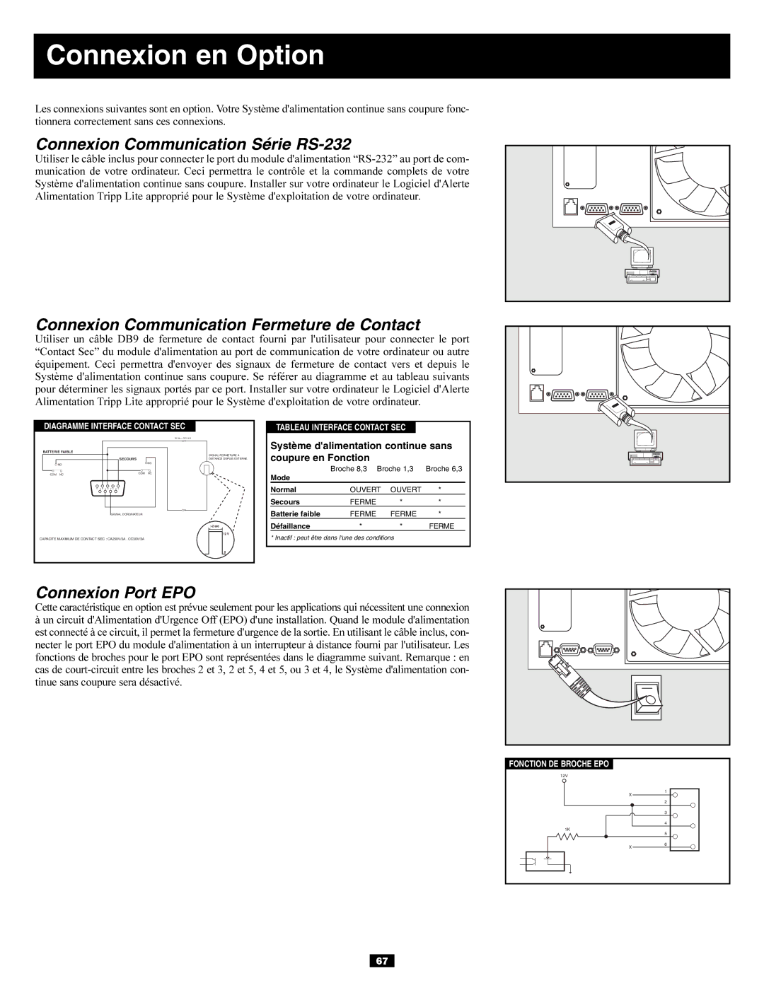 Tripp Lite 6kVA, 5kVA owner manual Connexion en Option, Connexion Communication Série RS-232 