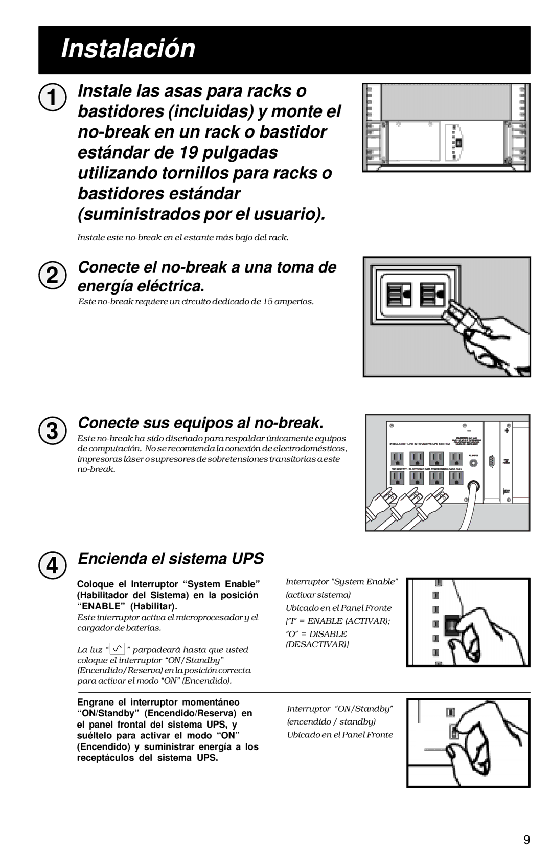 Tripp Lite 700 RM UPS owner manual Instalación, Instale las asas para racks o, Bastidores incluidas y monte el 