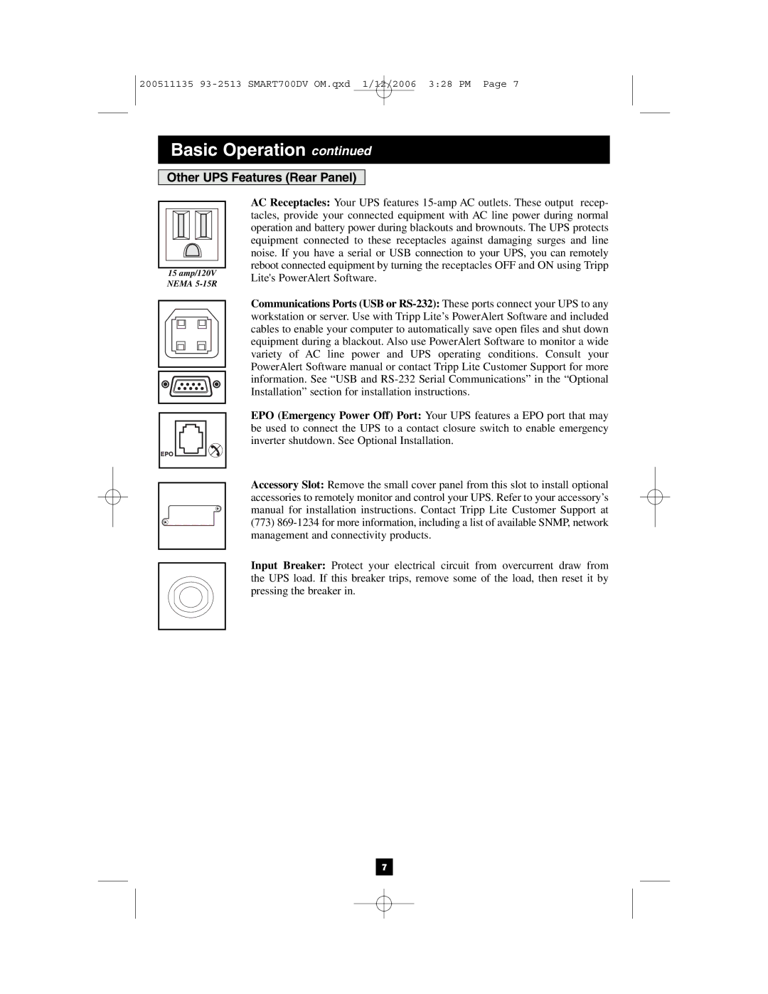 Tripp Lite 700DV owner manual Other UPS Features Rear Panel 