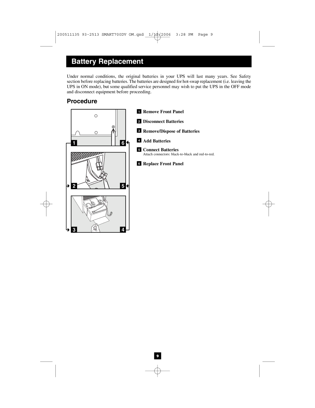 Tripp Lite 700DV owner manual Procedure 