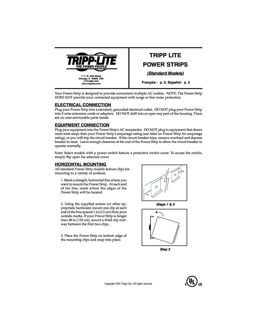 Tripp Lite 93-1990 (200108029) user service Tripp Lite Power Strips, Standard Models, Electrical Connection, Steps 