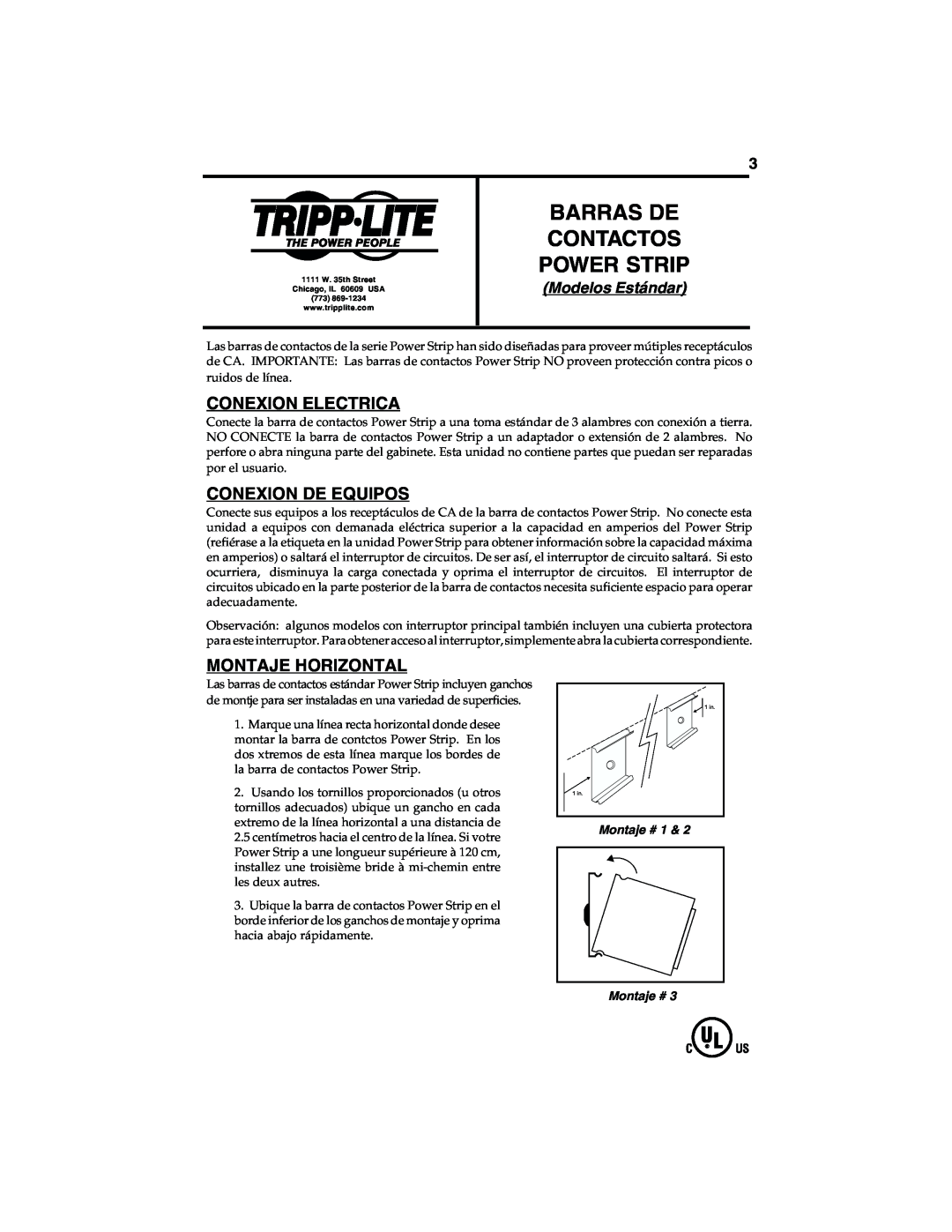 Tripp Lite 93-1990 (200108029) Barras De Contactos Power Strip, Modelos Estándar, Montaje # 1, Conexion Electrica 