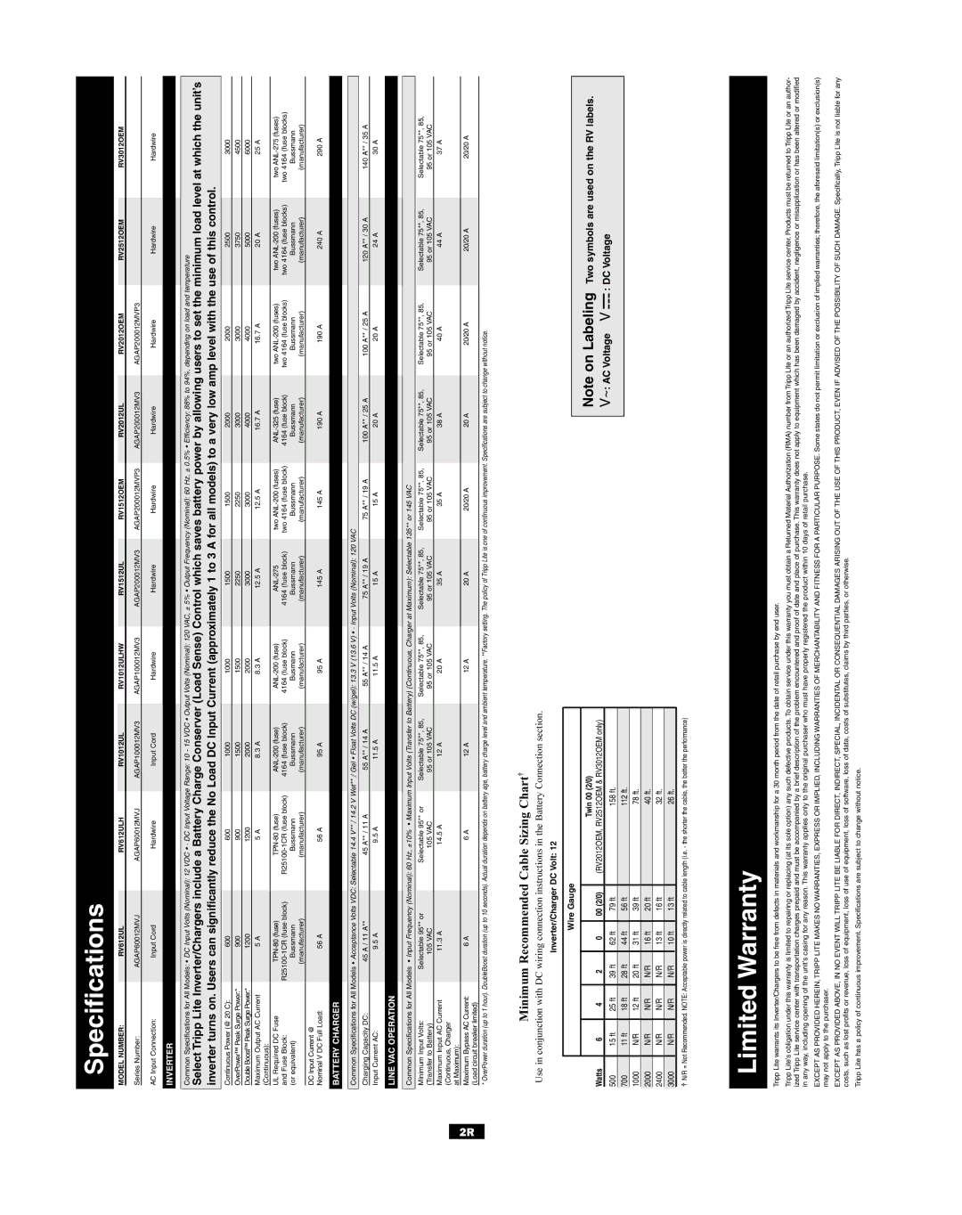 Tripp Lite 93-2182, 200310080 owner manual Specifications, Limited Warranty 