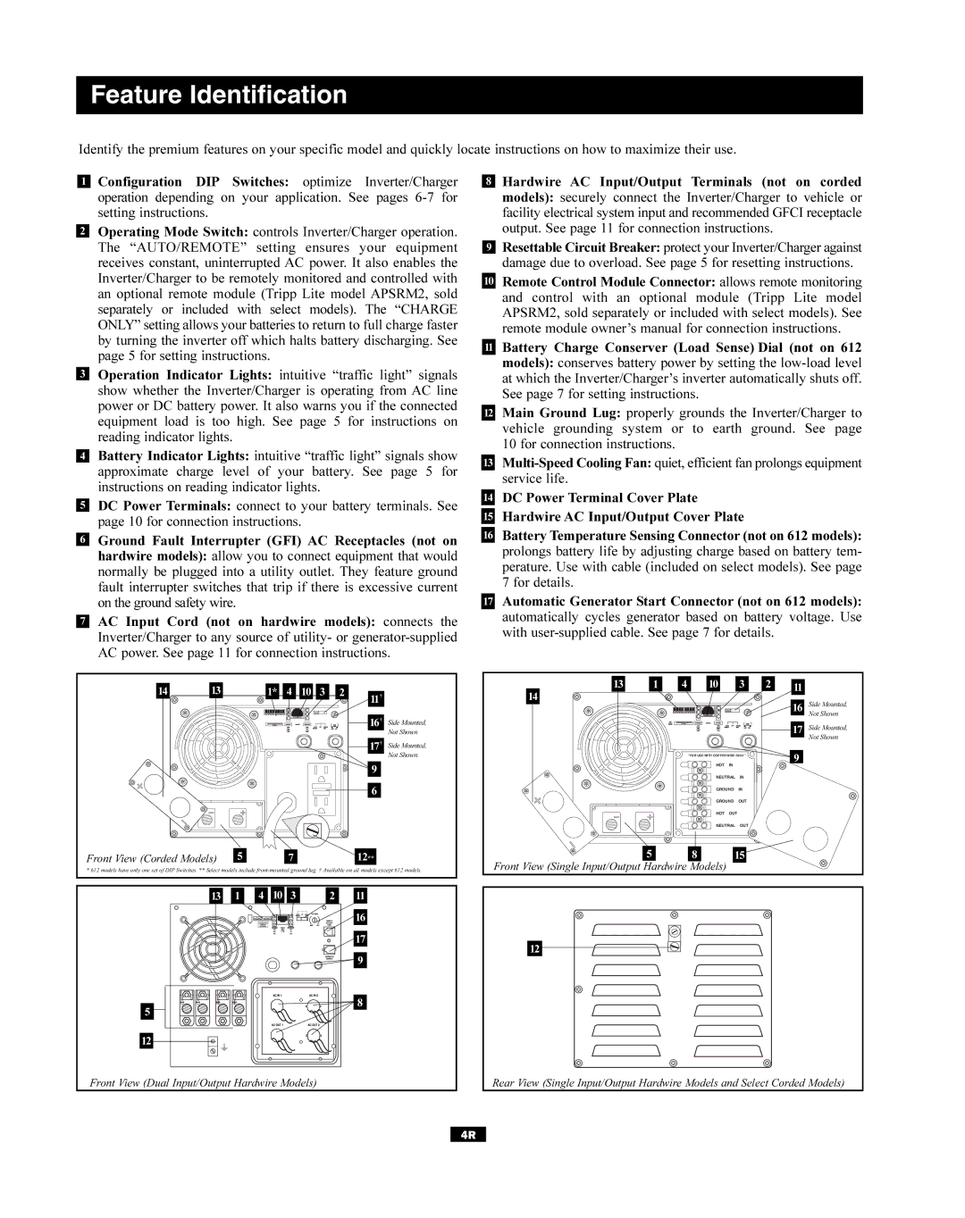 Tripp Lite 93-2182, 200310080 owner manual Feature Identification, 16 † 