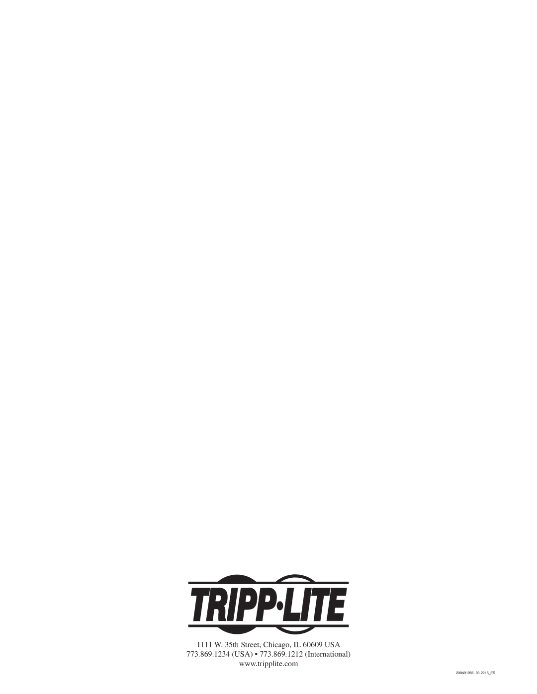 Tripp Lite 93-2216 important safety instructions USA 773.869.1212 International 