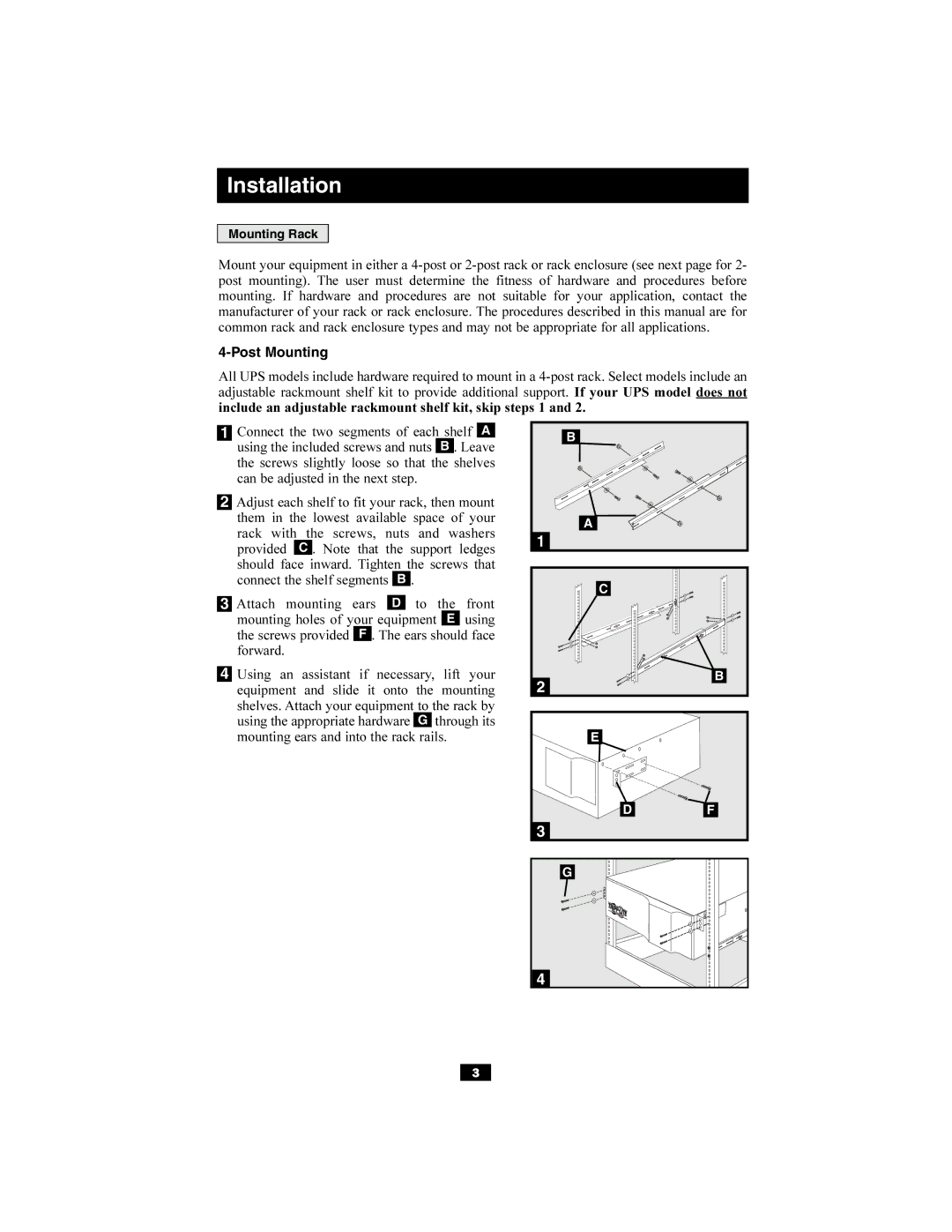 Tripp Lite 200703028, 93-2486 owner manual Post Mounting 