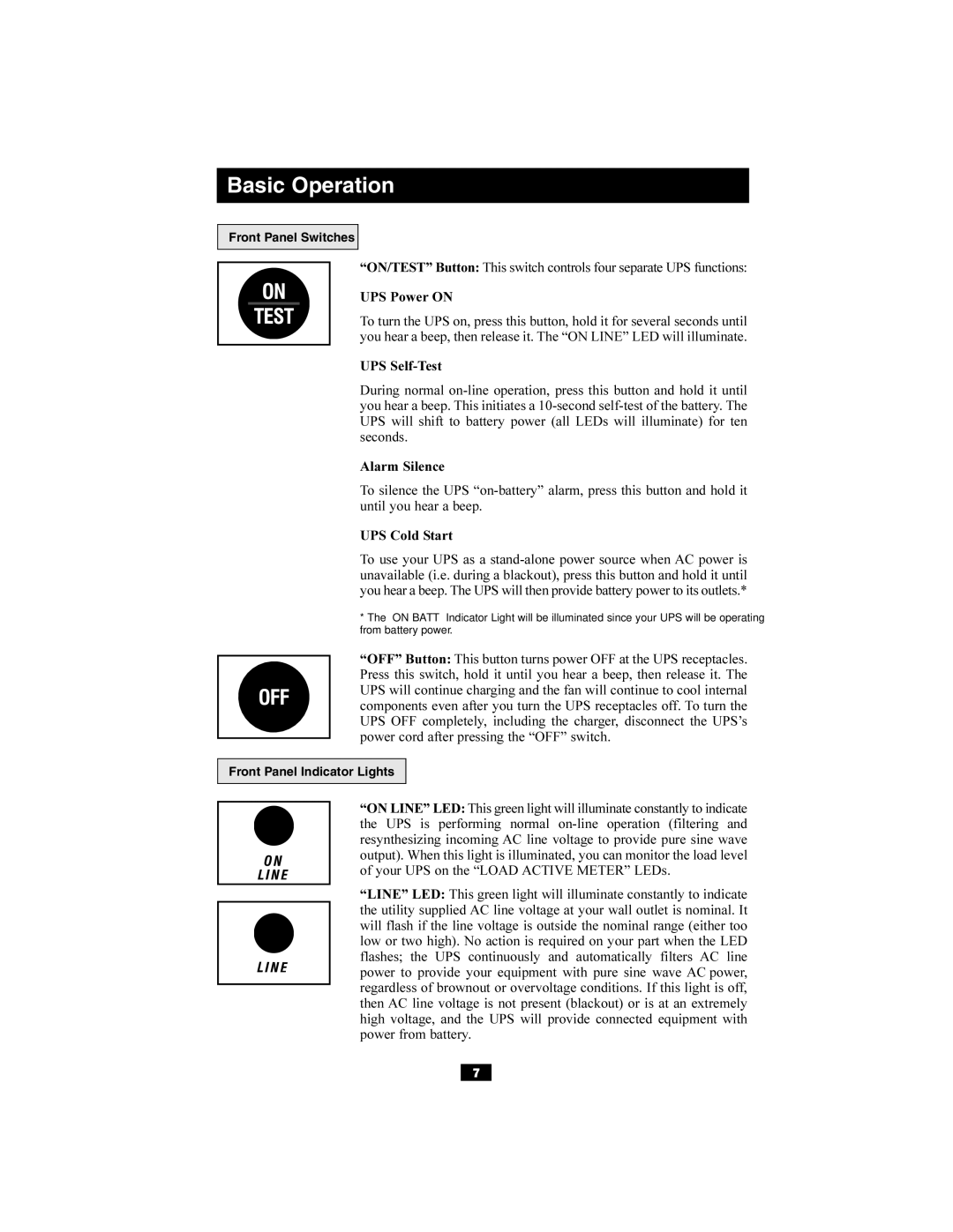 Tripp Lite 200703028, 93-2486 owner manual Front Panel Switches 