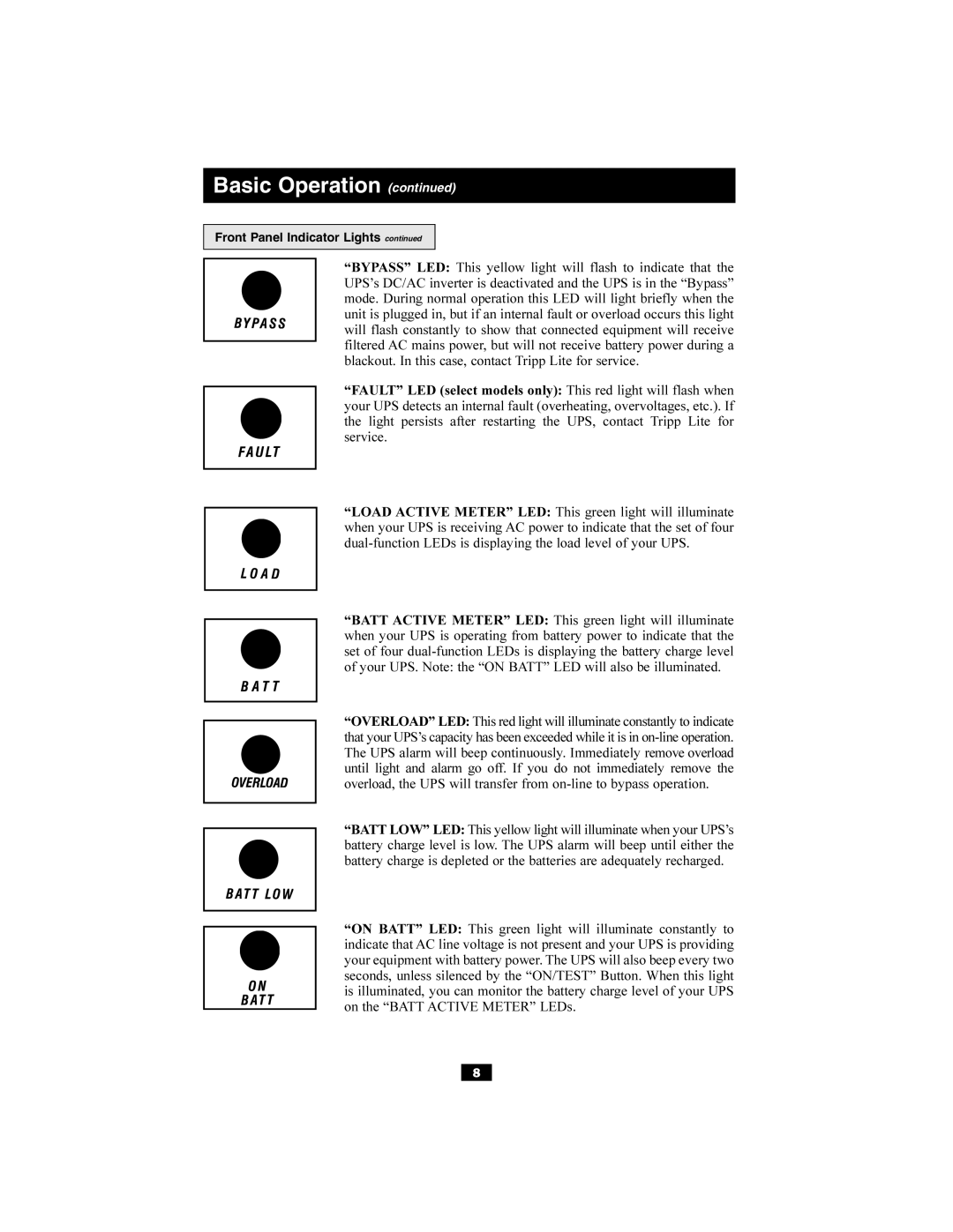 Tripp Lite 93-2486, 200703028 owner manual Basic Operation 