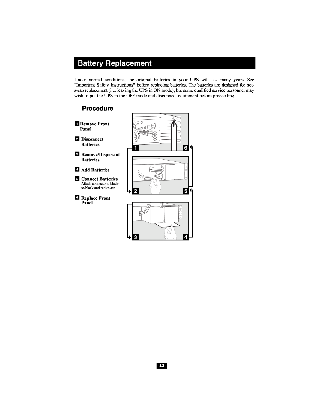 Tripp Lite 200703028, 93-2486 owner manual Procedure, Battery Replacement 