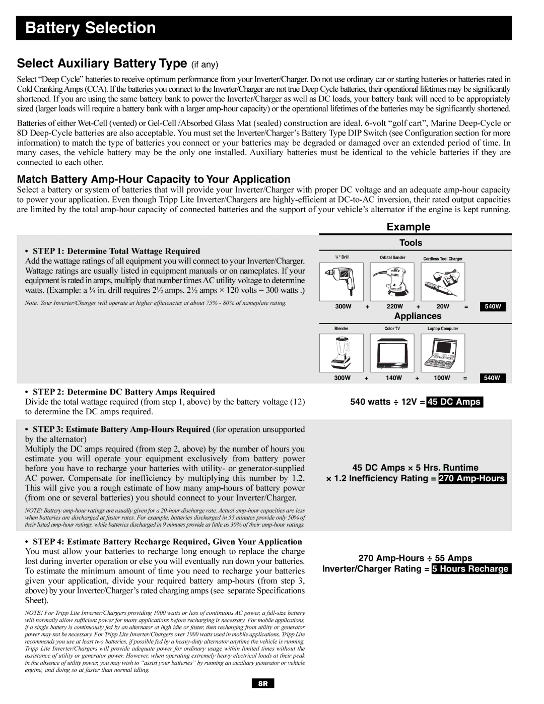 Tripp Lite 93-2642 owner manual Battery Selection, Select Auxiliary Battery Type if any 