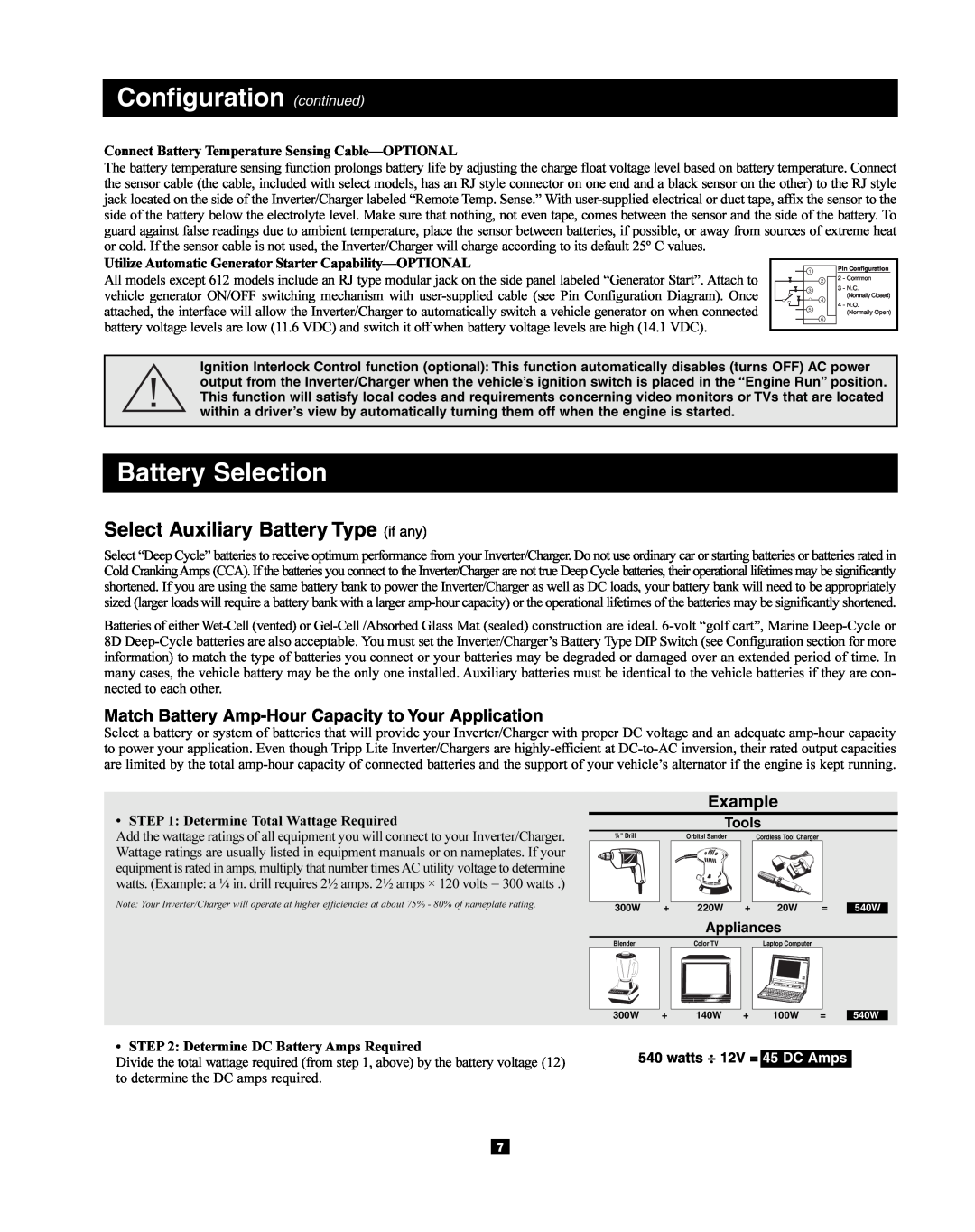 Tripp Lite 200712159 Battery Selection, Select Auxiliary Battery Type if any, Example, Configuration continued, Tools 