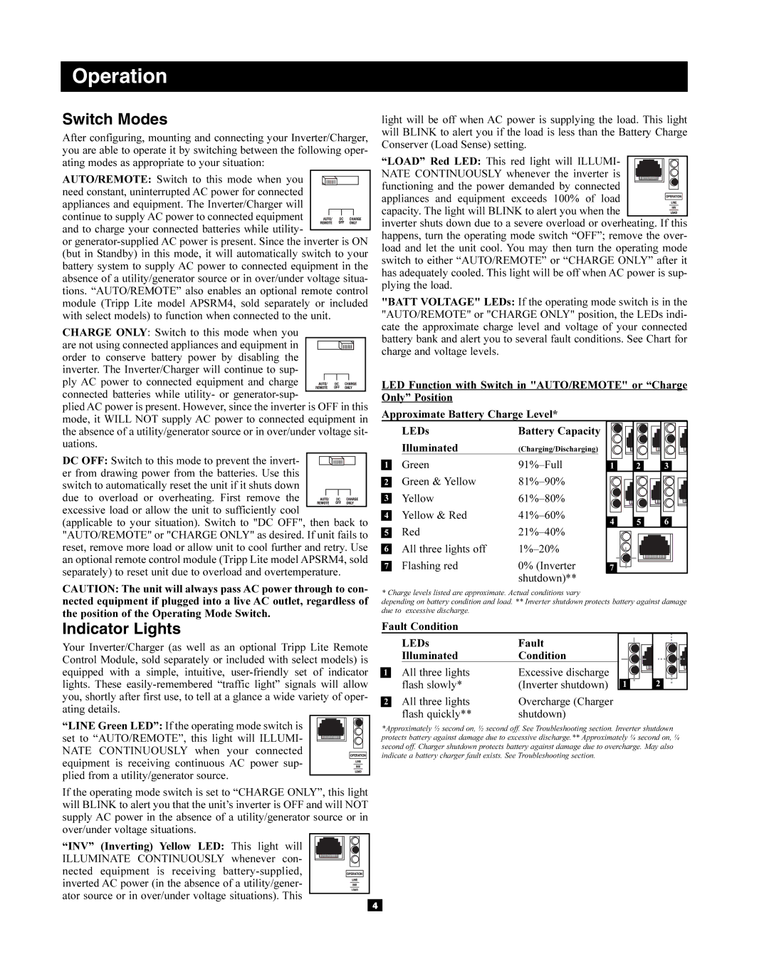 Tripp Lite 93-2768, 200712159 owner manual Operation, Switch Modes, Indicator Lights 