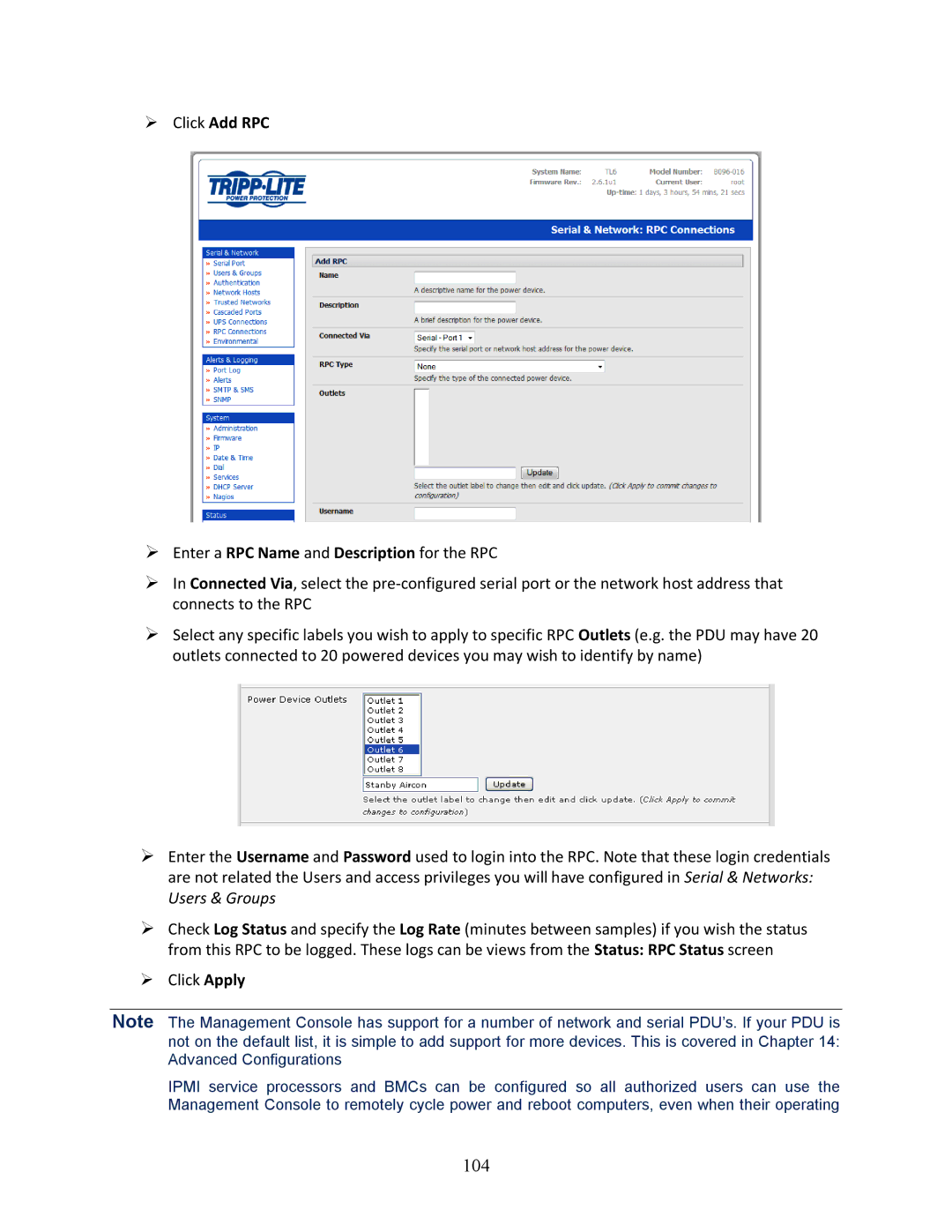 Tripp Lite B096-016, 93-2879, B096-048 owner manual 104, Click Add RPC 