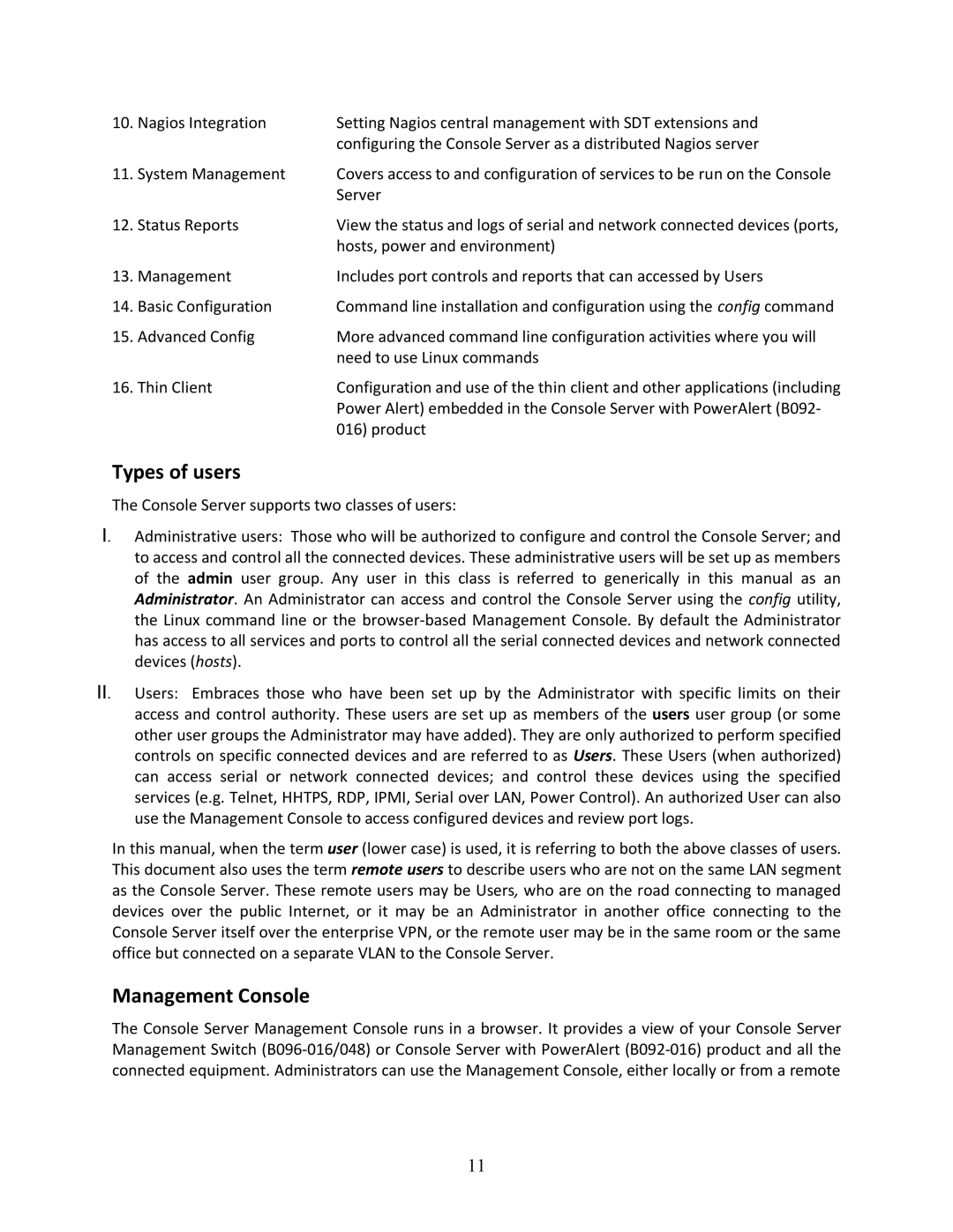 Tripp Lite B096-016, 93-2879, B096-048 owner manual Types of users, Management Console 