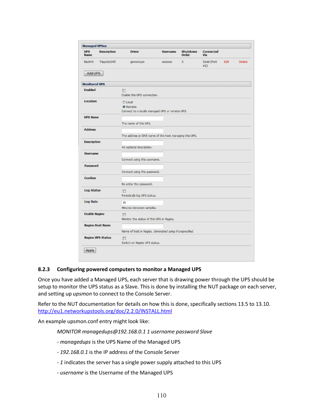 Tripp Lite B096-016, 93-2879, B096-048 owner manual 110, Configuring powered computers to monitor a Managed UPS 