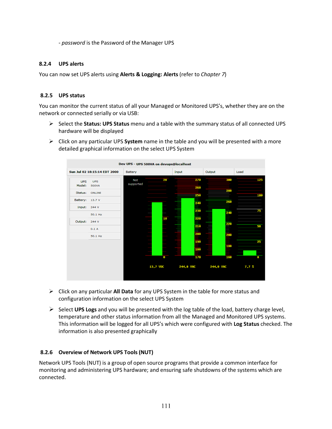 Tripp Lite 93-2879, B096-048, B096-016 owner manual 111, UPS alerts, UPS status, Overview of Network UPS Tools NUT 