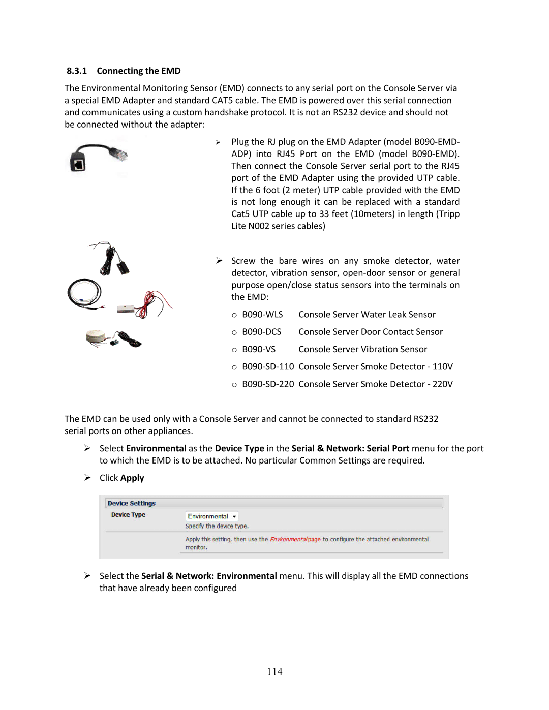 Tripp Lite 93-2879, B096-048, B096-016 owner manual 114, Connecting the EMD 