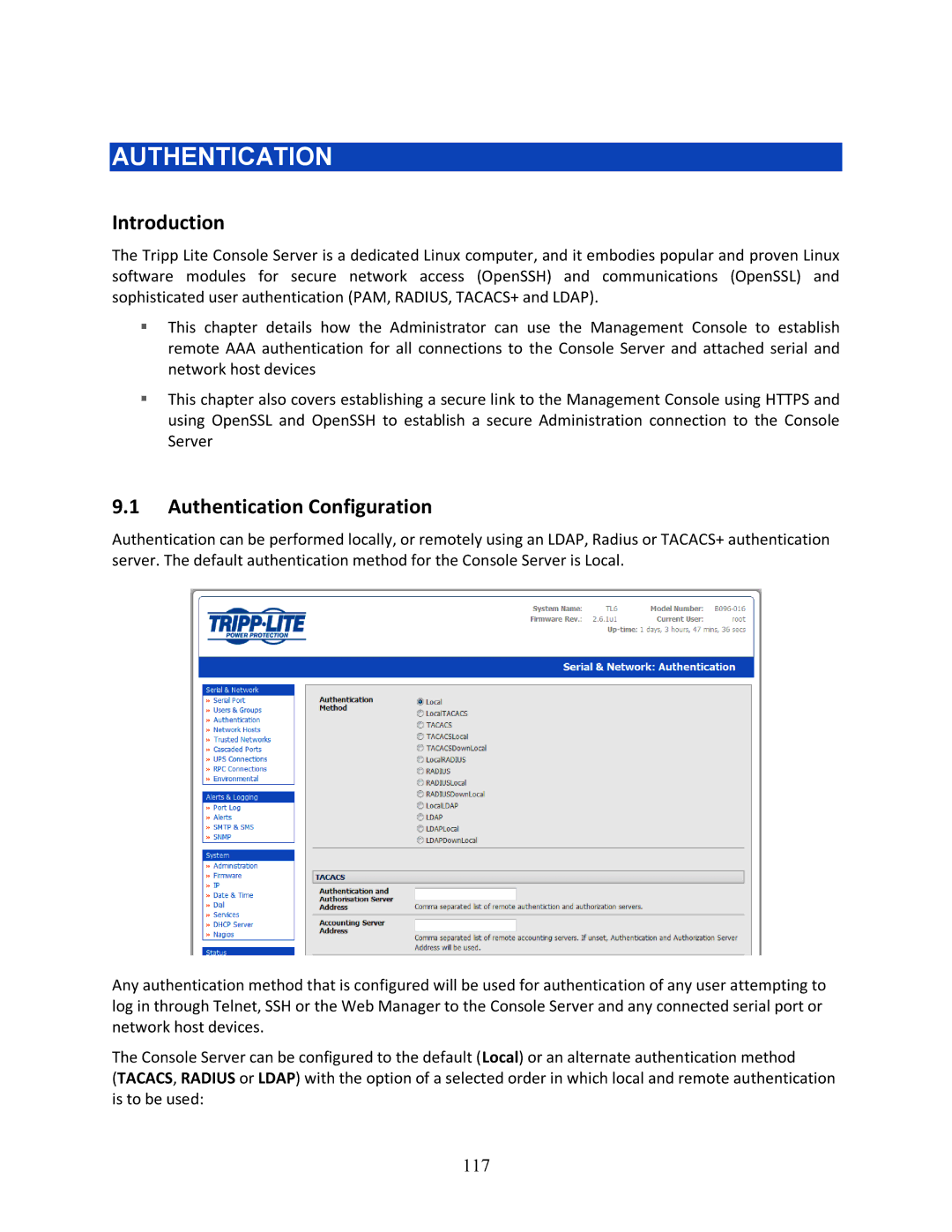 Tripp Lite 93-2879, B096-048, B096-016 owner manual Authentication Configuration, 117 