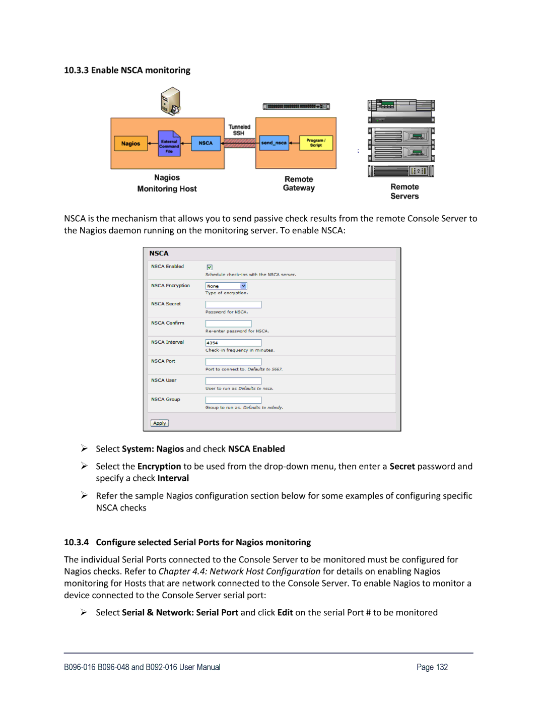 Tripp Lite 93-2879, B096-048, B096-016 owner manual Enable Nsca monitoring, Select System Nagios and check Nsca Enabled 