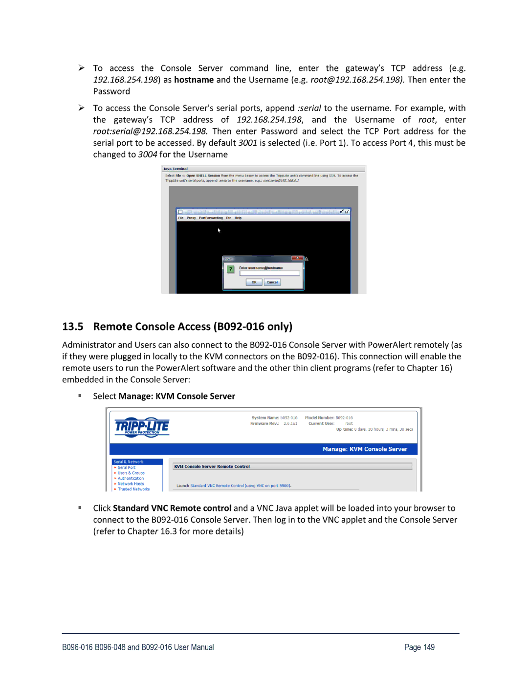 Tripp Lite B096-016, 93-2879, B096-048 owner manual Remote Console Access B092-016 only, Select Manage KVM Console Server 