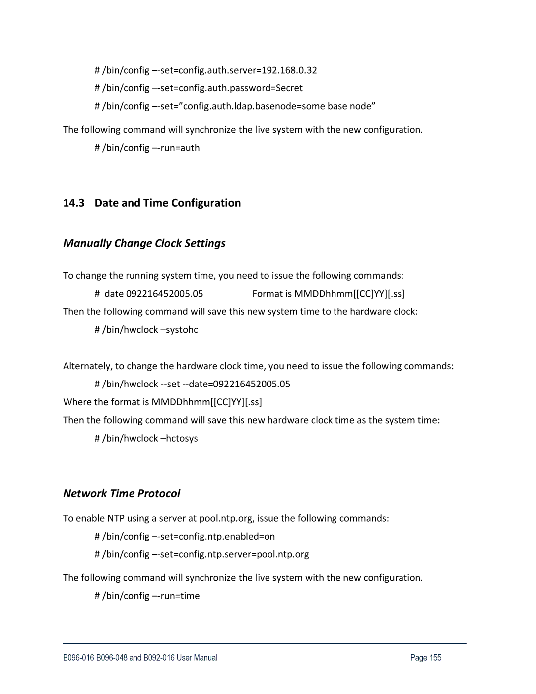 Tripp Lite B096-016, 93-2879, B096-048 Date and Time Configuration, Manually Change Clock Settings, Network Time Protocol 